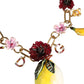 Collana con logo in cristallo e fiori con ciondoli in ottone dorato FRUIT