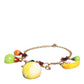 Collana con logo in cristallo e fiori con ciondoli in ottone dorato FRUIT