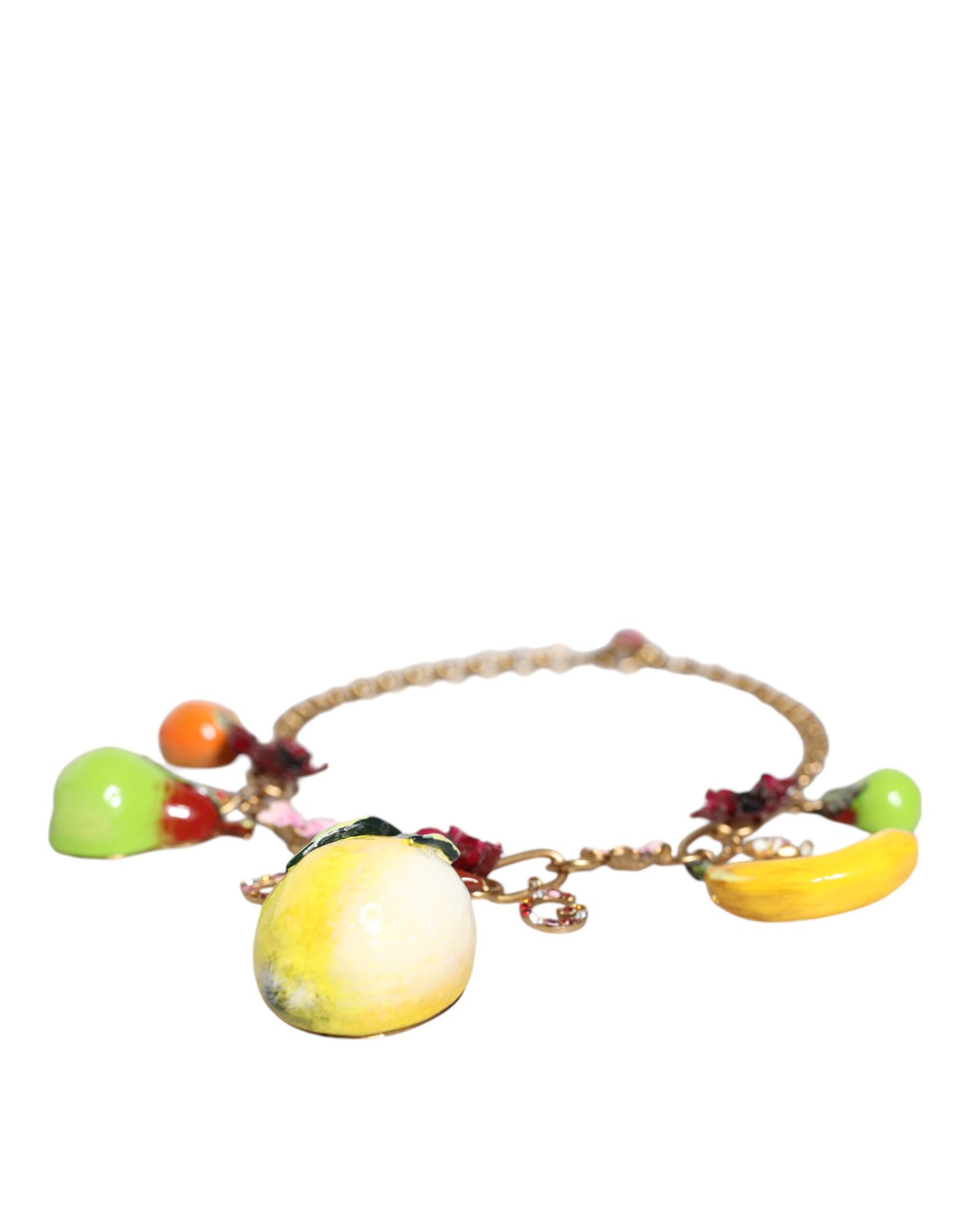 Collana con logo in cristallo e fiori con ciondoli in ottone dorato FRUIT