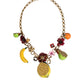 Collana con logo in cristallo e fiori con ciondoli in ottone dorato FRUIT