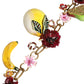 Collana con logo in cristallo e fiori con ciondoli in ottone dorato FRUIT