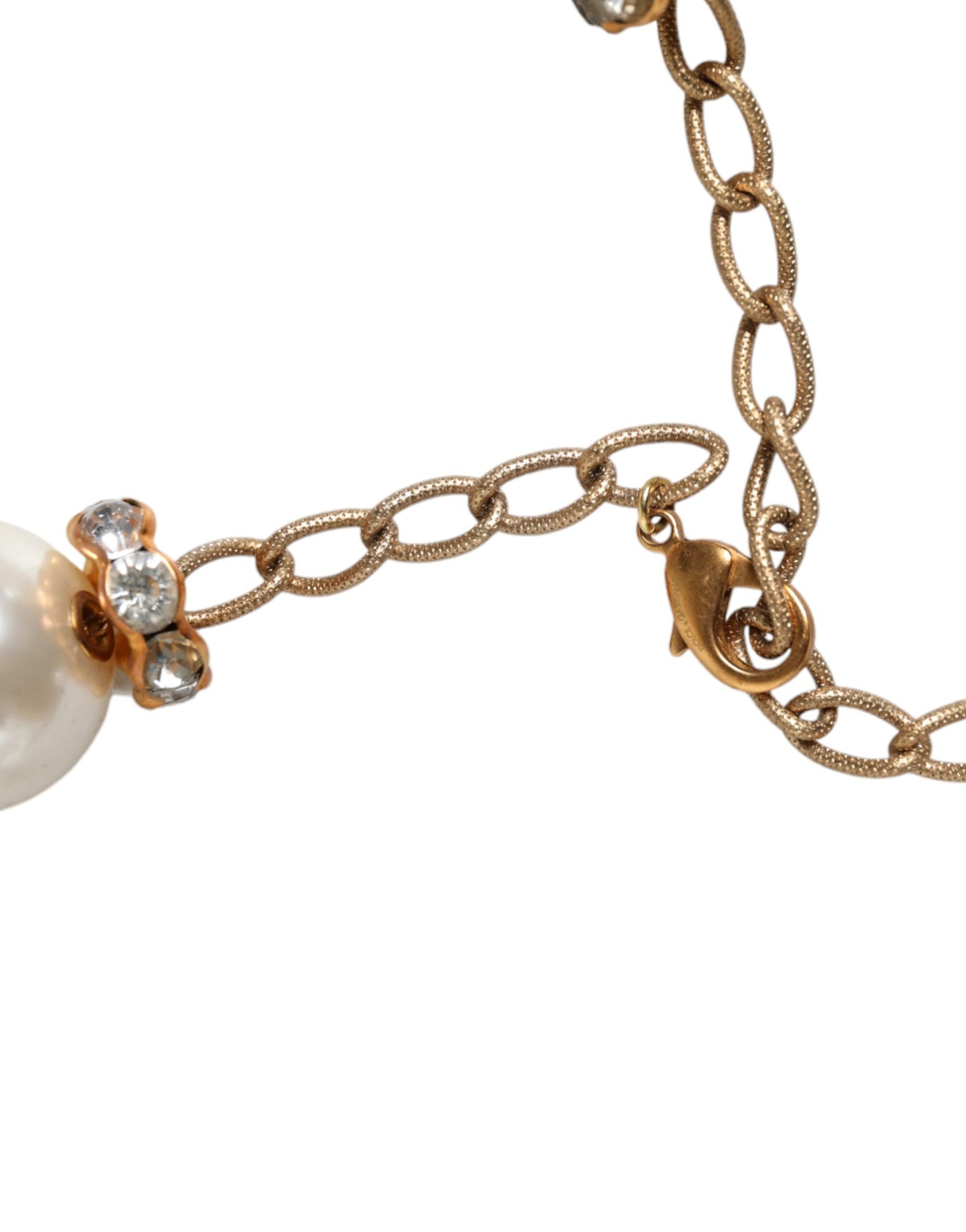 Collana con catena in oro e cristalli di perle finte maxi bianche