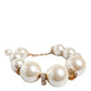 White Maxi Faux Pearl Beads Crystals Gold Chain Necklace