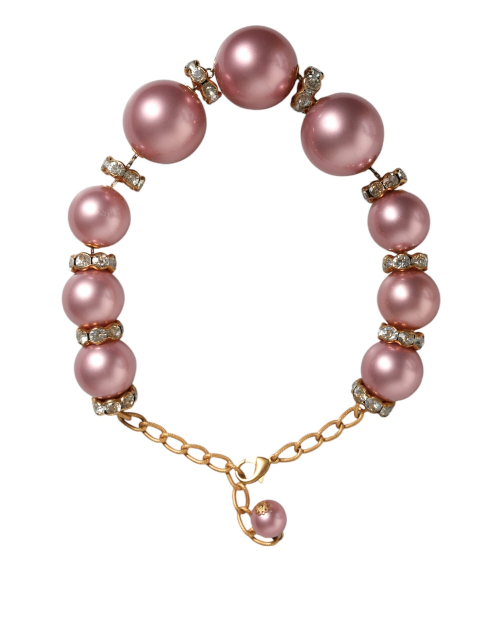 Collana con catena in oro con cristalli e perle finte rosa maxi