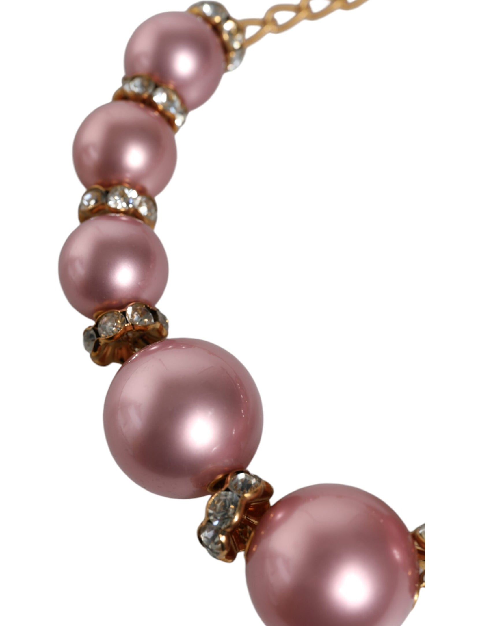 Collana con catena in oro con cristalli e perle finte rosa maxi