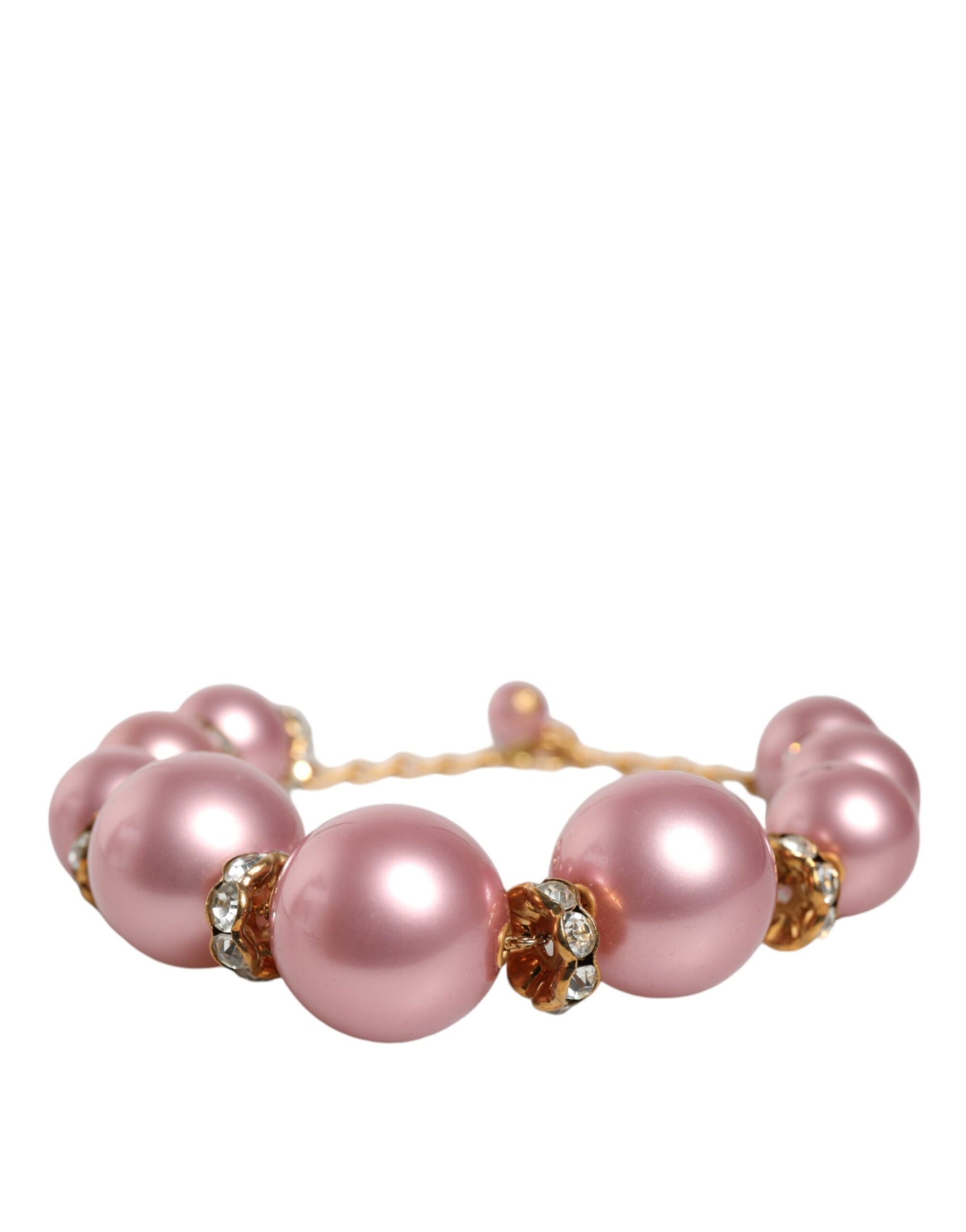 Collana con catena in oro con cristalli e perle finte rosa maxi