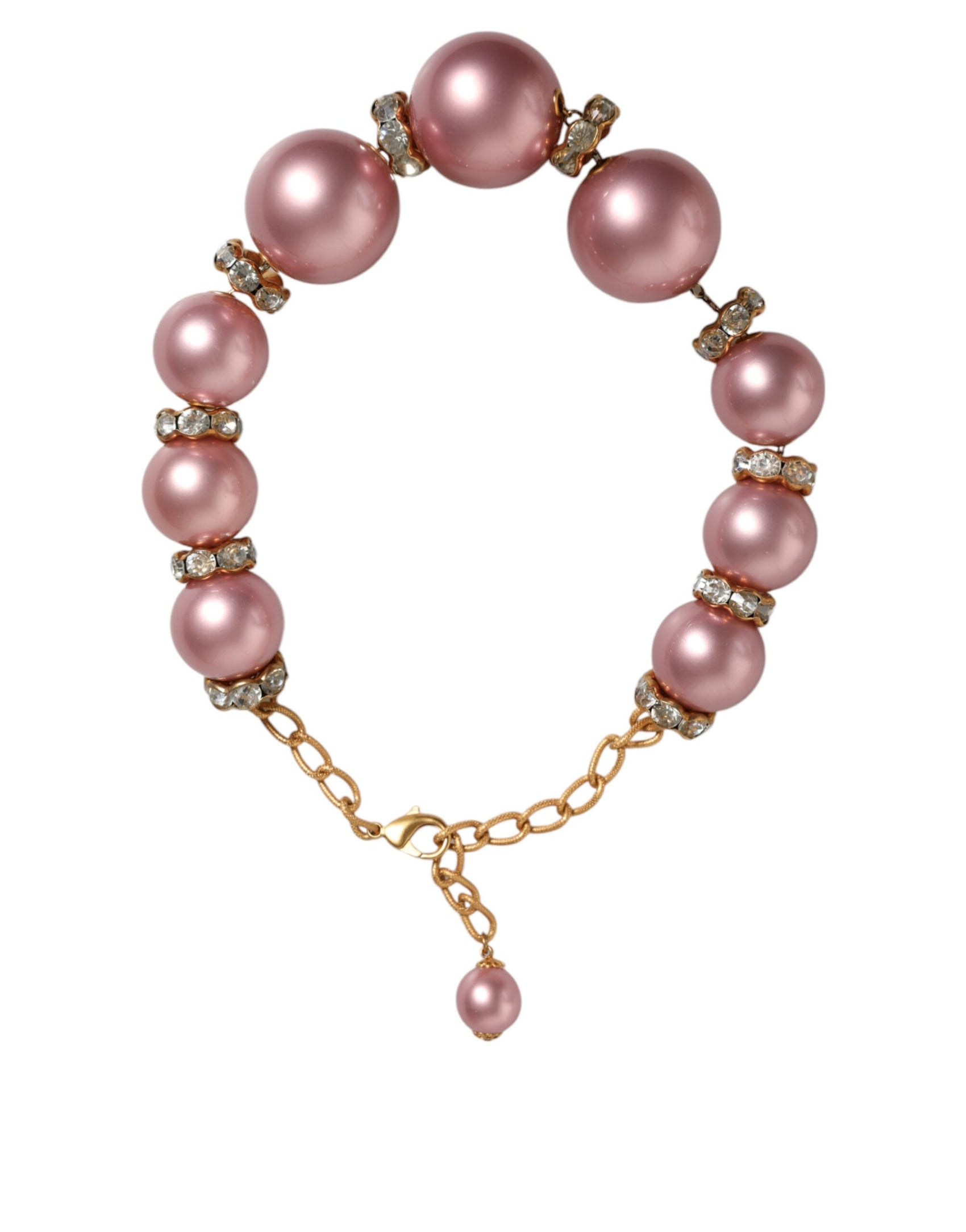 Collana con catena in oro con cristalli e perle finte rosa maxi