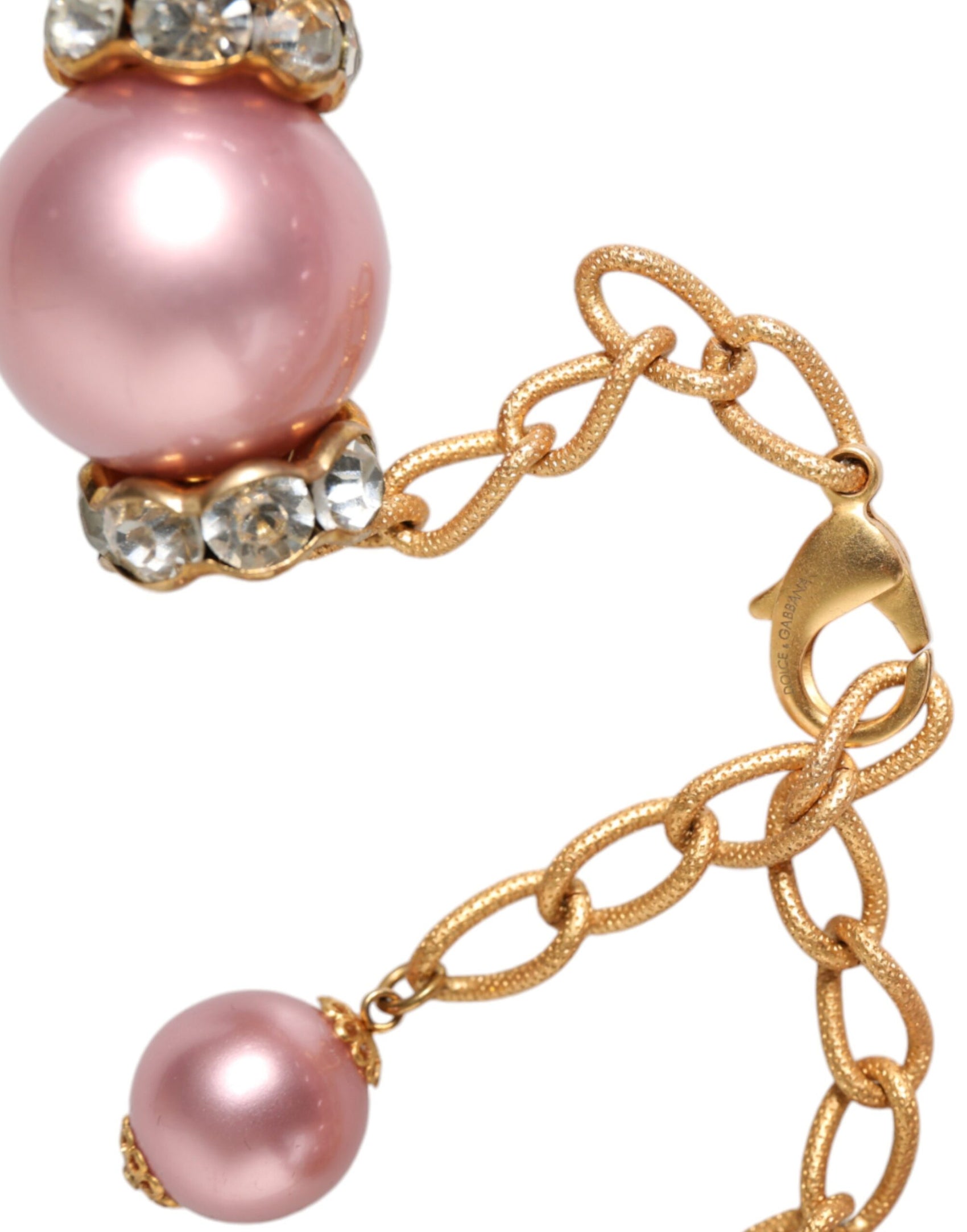Collana con catena in oro con cristalli e perle finte rosa maxi