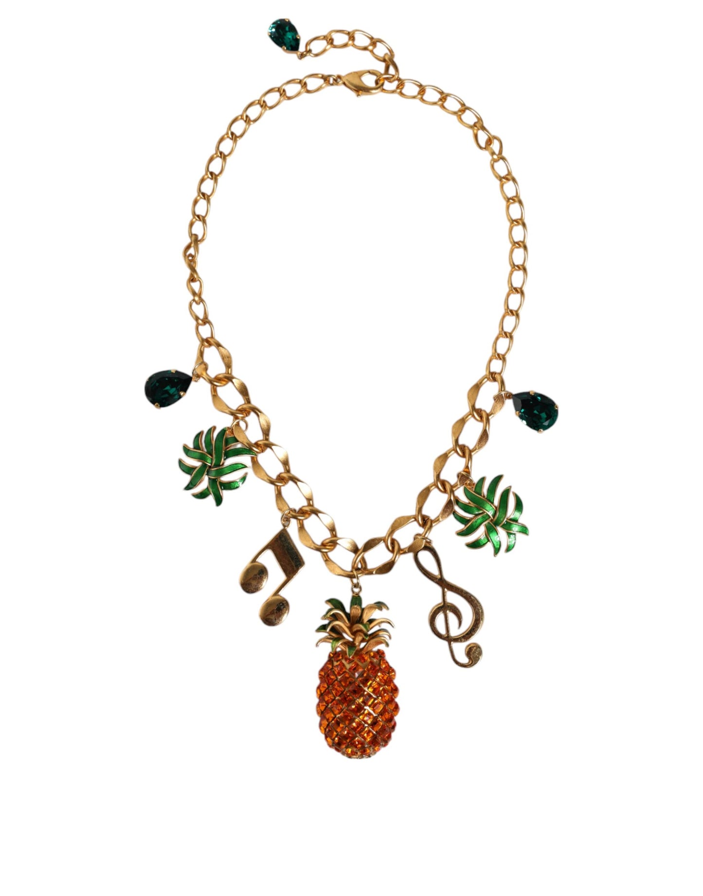 Collana musicale con cristallo di ananas e catena in ottone color oro