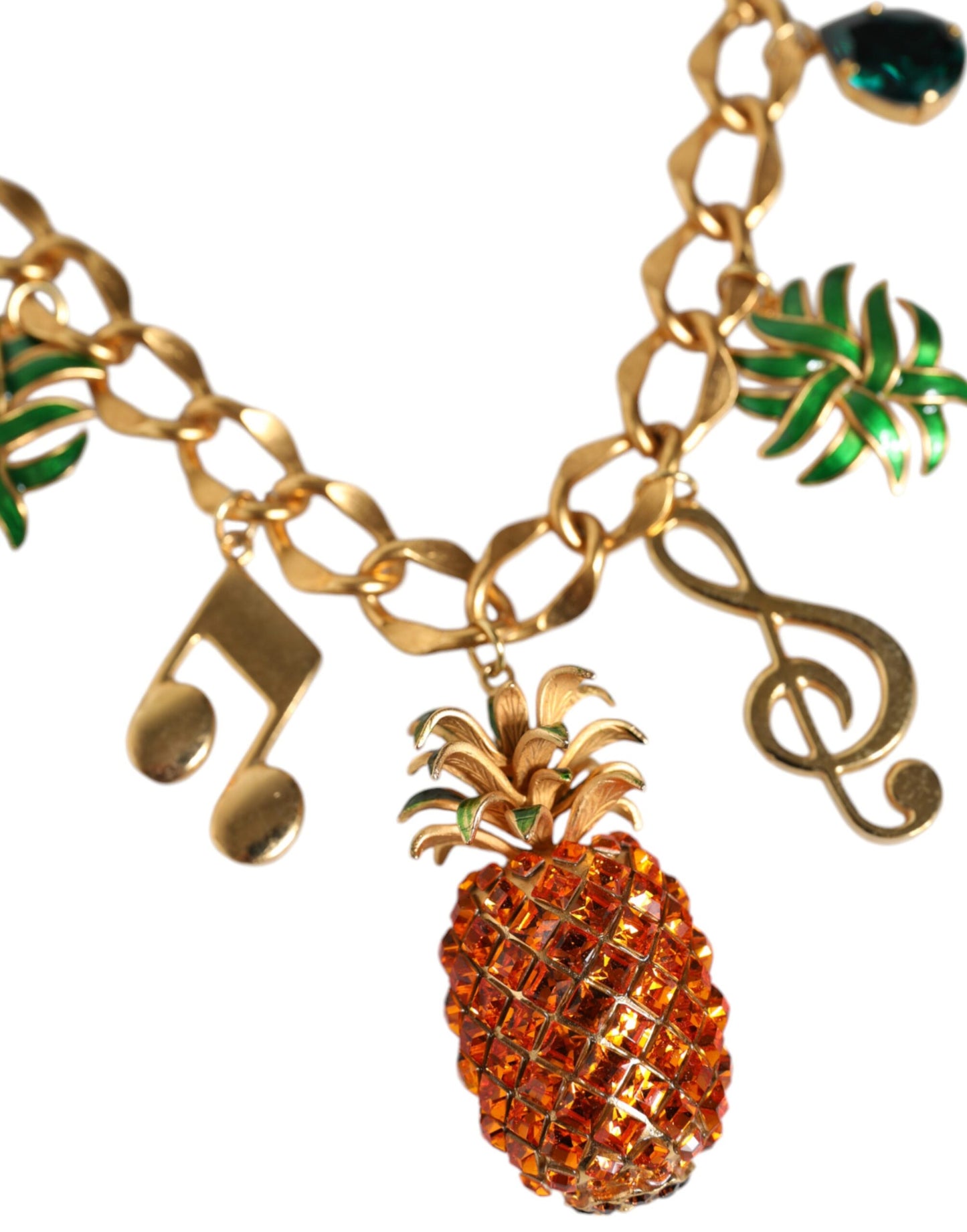 Goldfarbene Messingkette mit Ananas-Kristall und Musik-Halskette