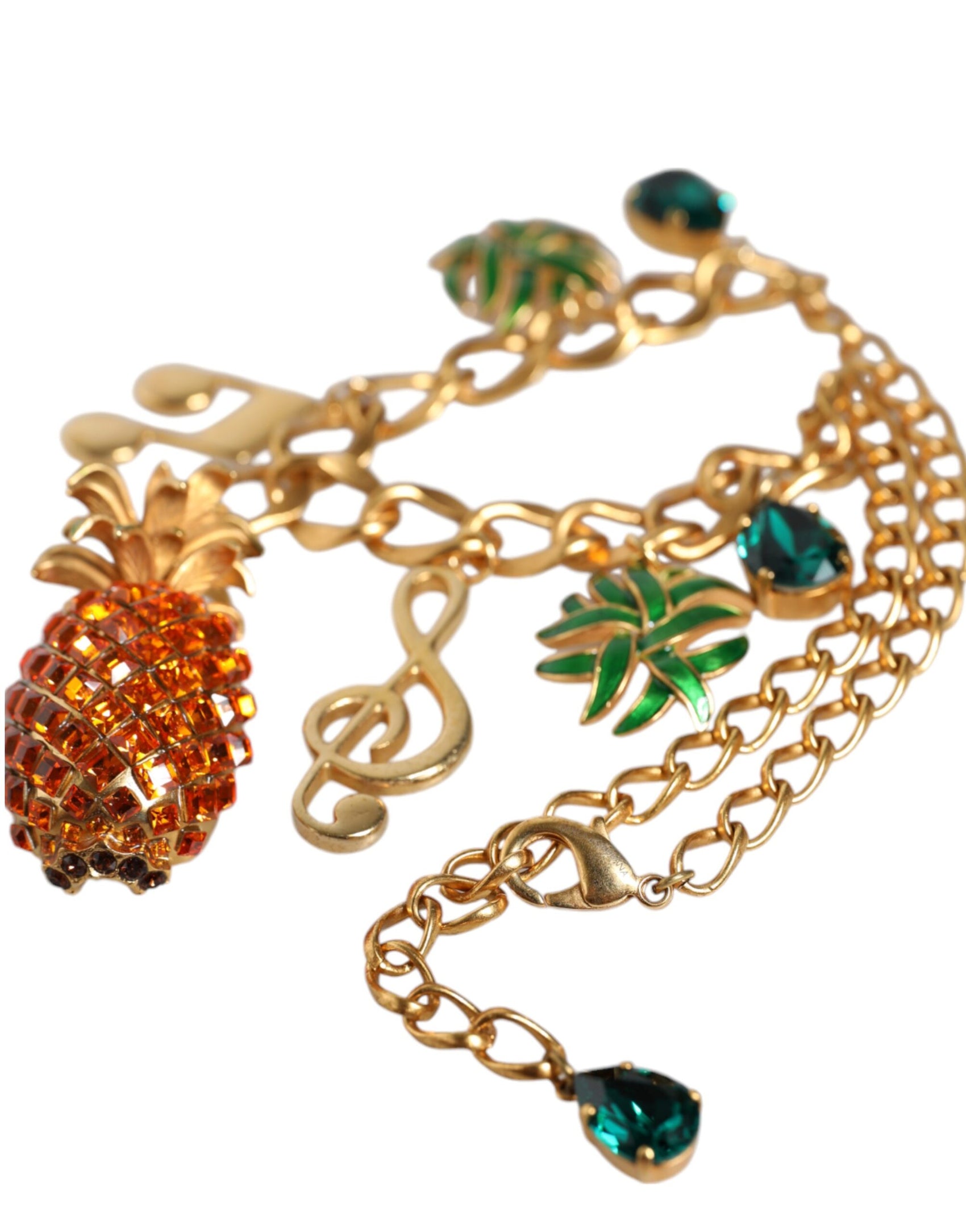 Collana musicale con cristallo di ananas e catena in ottone color oro