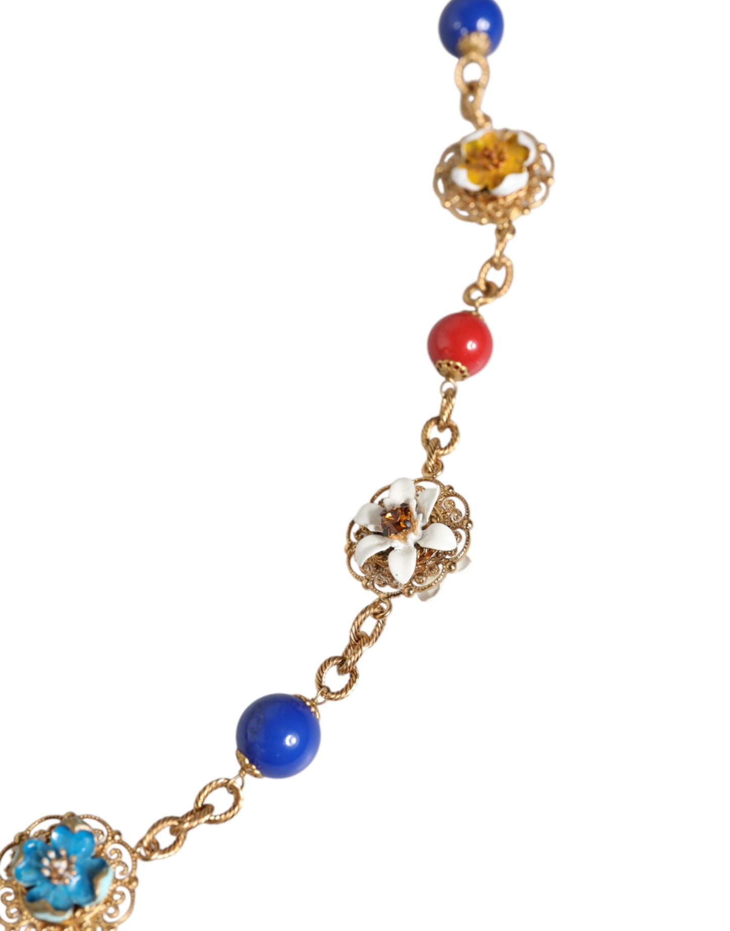 Collana con perline di cristallo floreale in ottone color oro