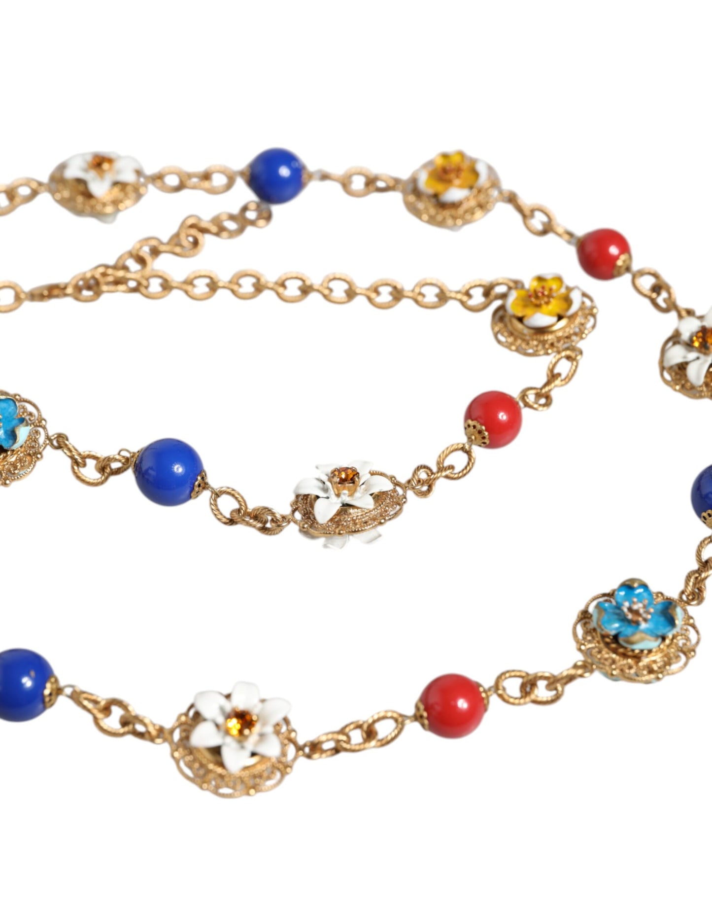 Collana con perline di cristallo floreale in ottone color oro