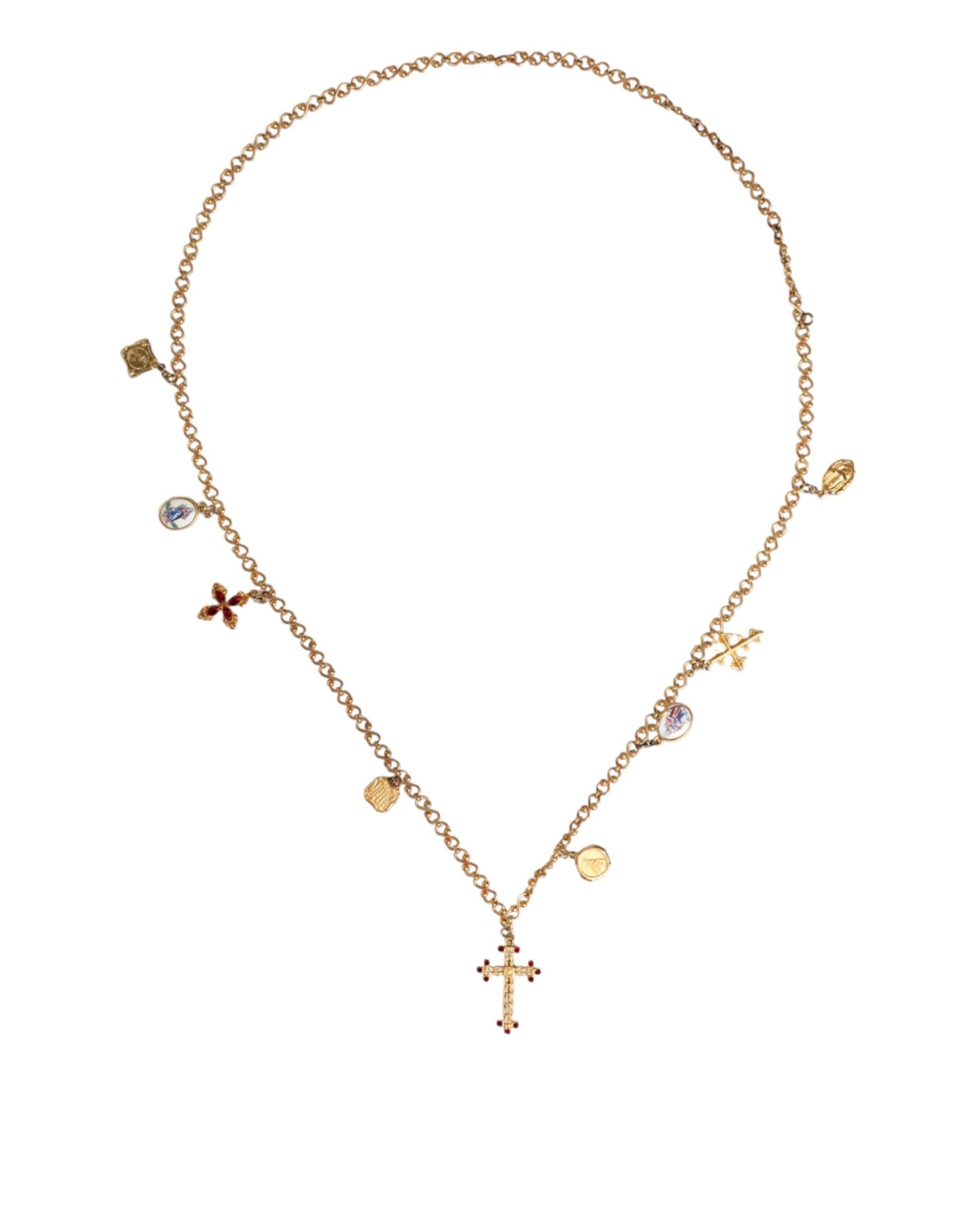 Collana con ciondolo a croce religiosa in ottone color oro