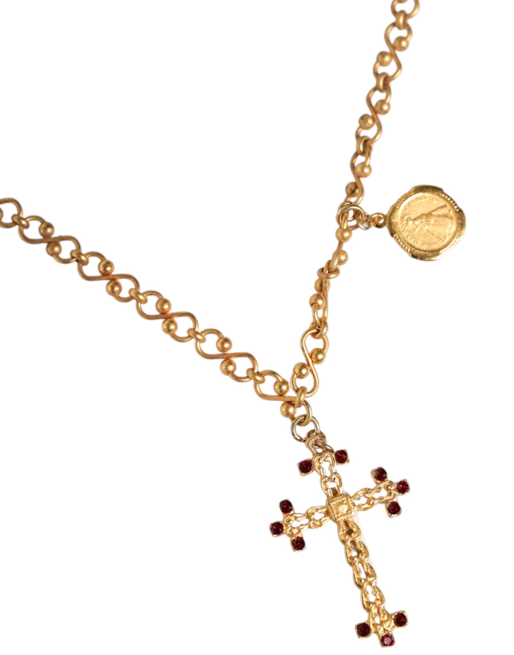Collana con ciondolo a croce religiosa in ottone color oro