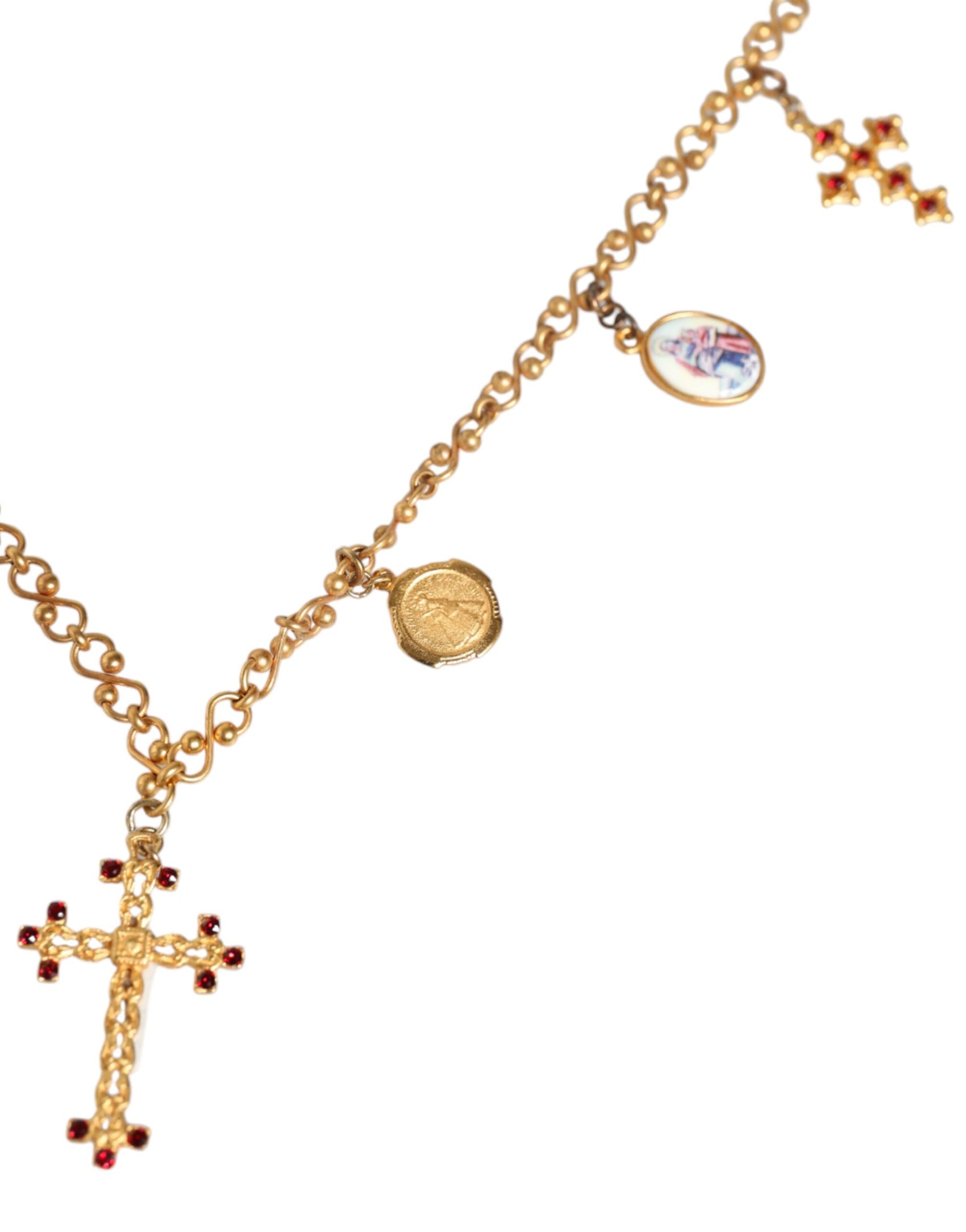 Collana con ciondolo a croce religiosa in ottone color oro