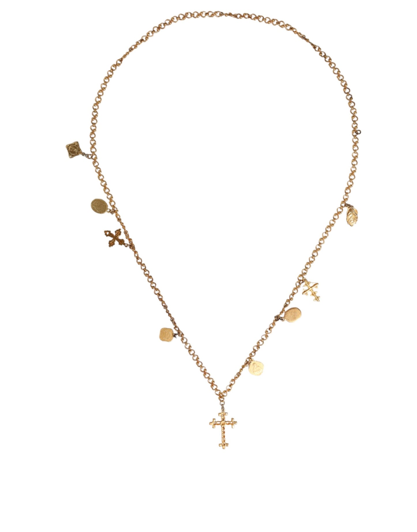 Collana con ciondolo a croce religiosa in ottone color oro