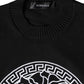 Black Medusa Embroidery Crew Neck Pullover Sweater