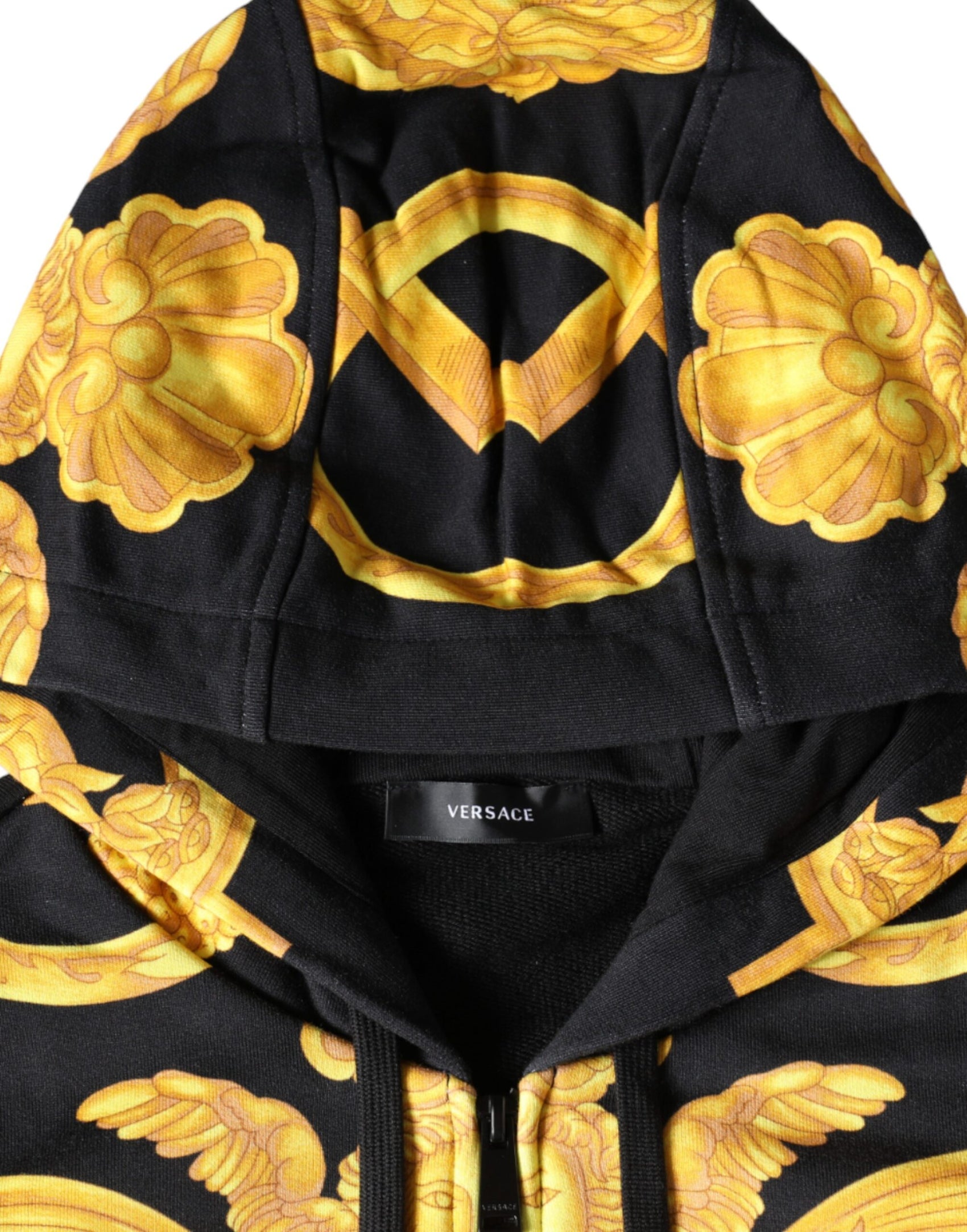 Felpa con cappuccio e zip intera in cotone con stampa Medusa nera