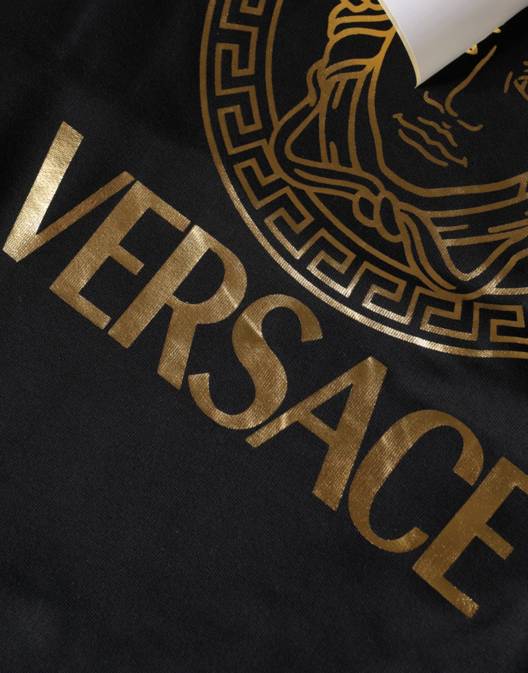 Felpa con cappuccio in cotone con stampa Medusa nera, maglione con cappuccio