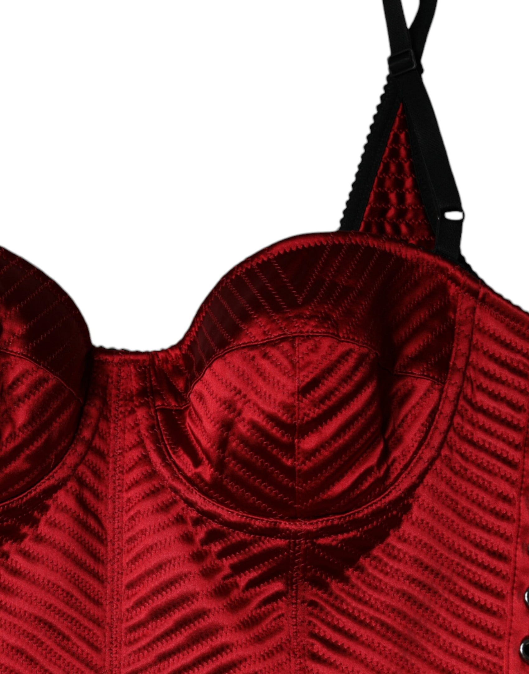 Abito midi aderente in pizzo con corsetto rosso