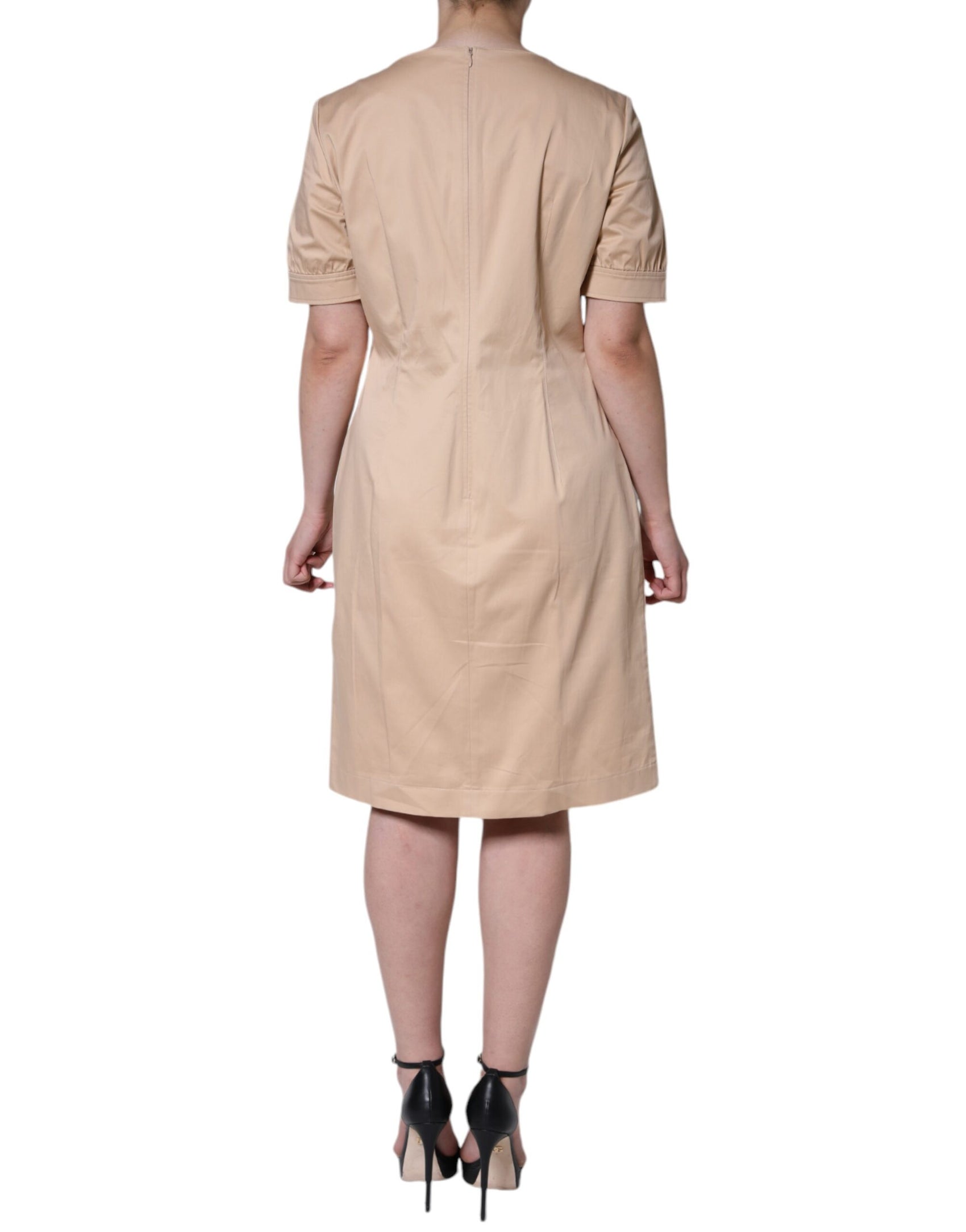 Abito al ginocchio a maniche corte in cotone beige