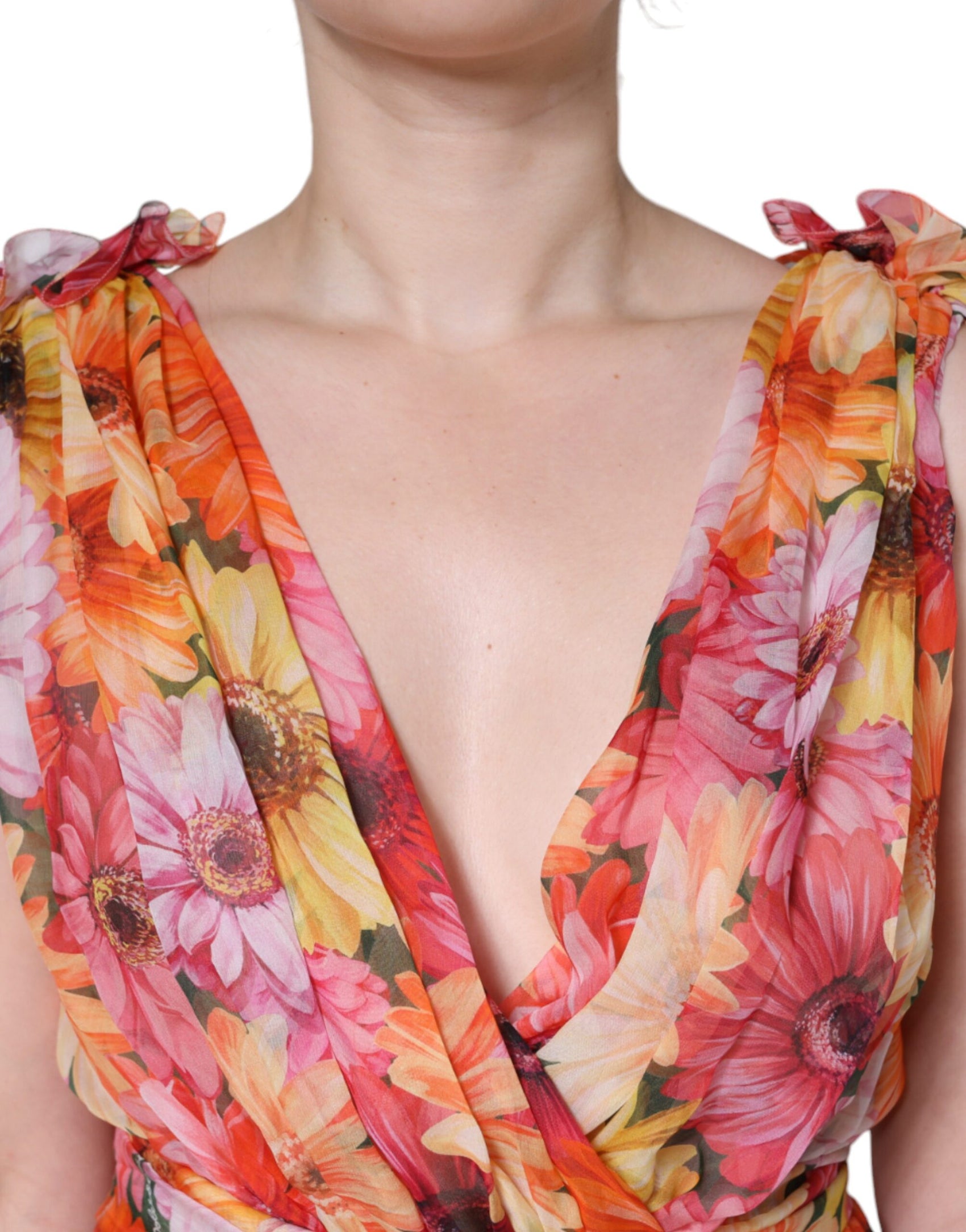 Abito midi senza maniche con scollo a V e motivo floreale multicolore