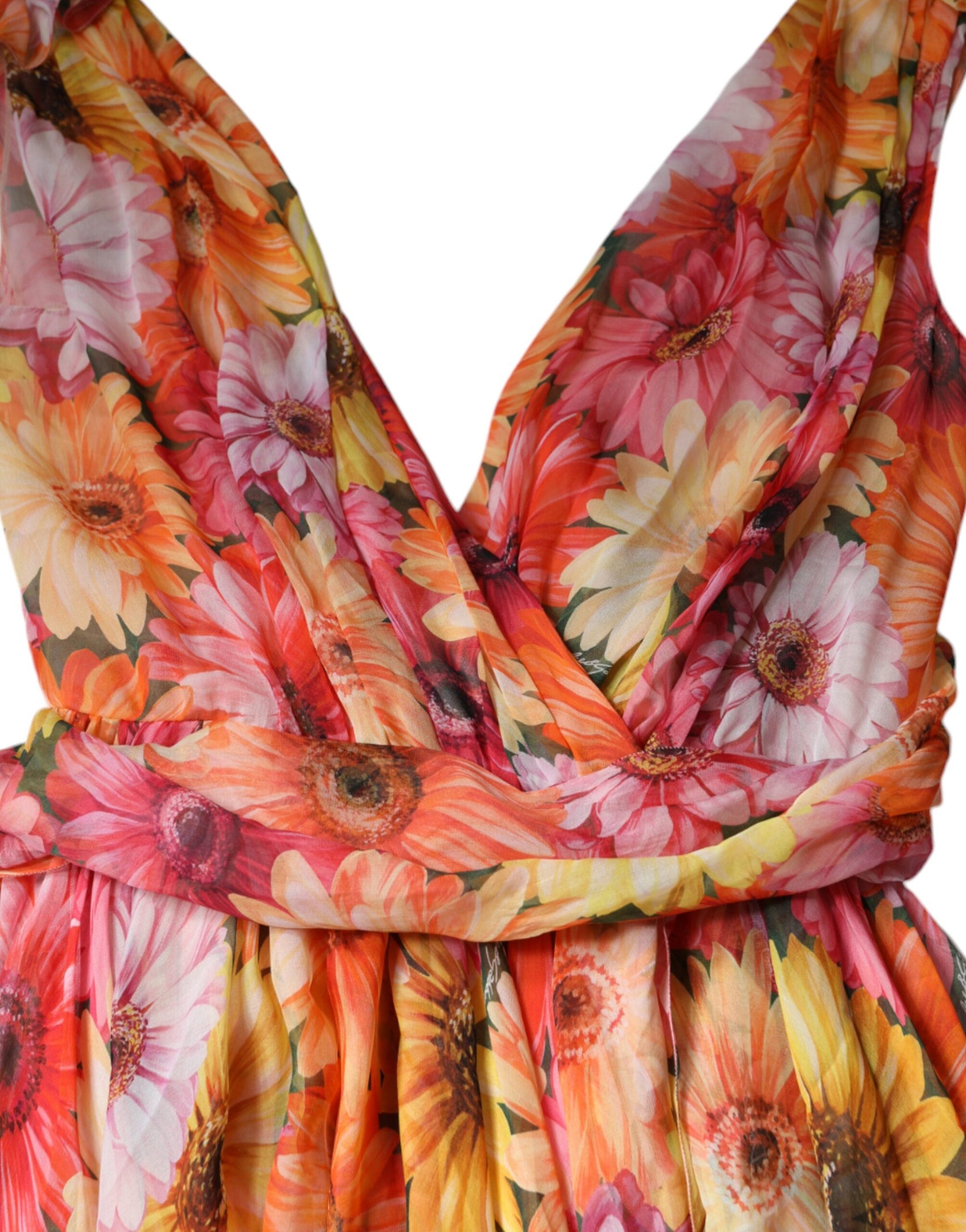Abito midi senza maniche con scollo a V e motivo floreale multicolore
