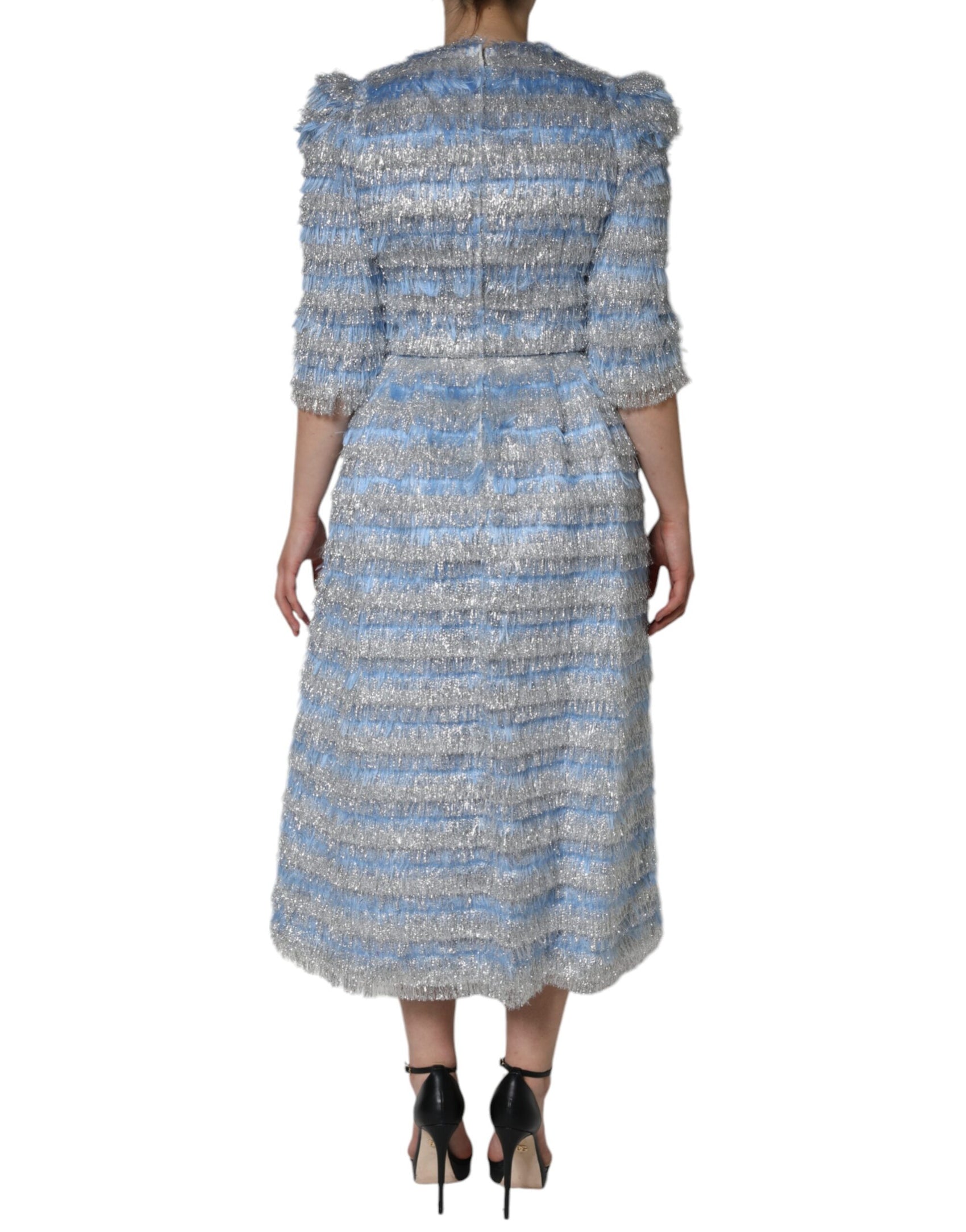 Abito midi a trapezio in jacquard azzurro argento