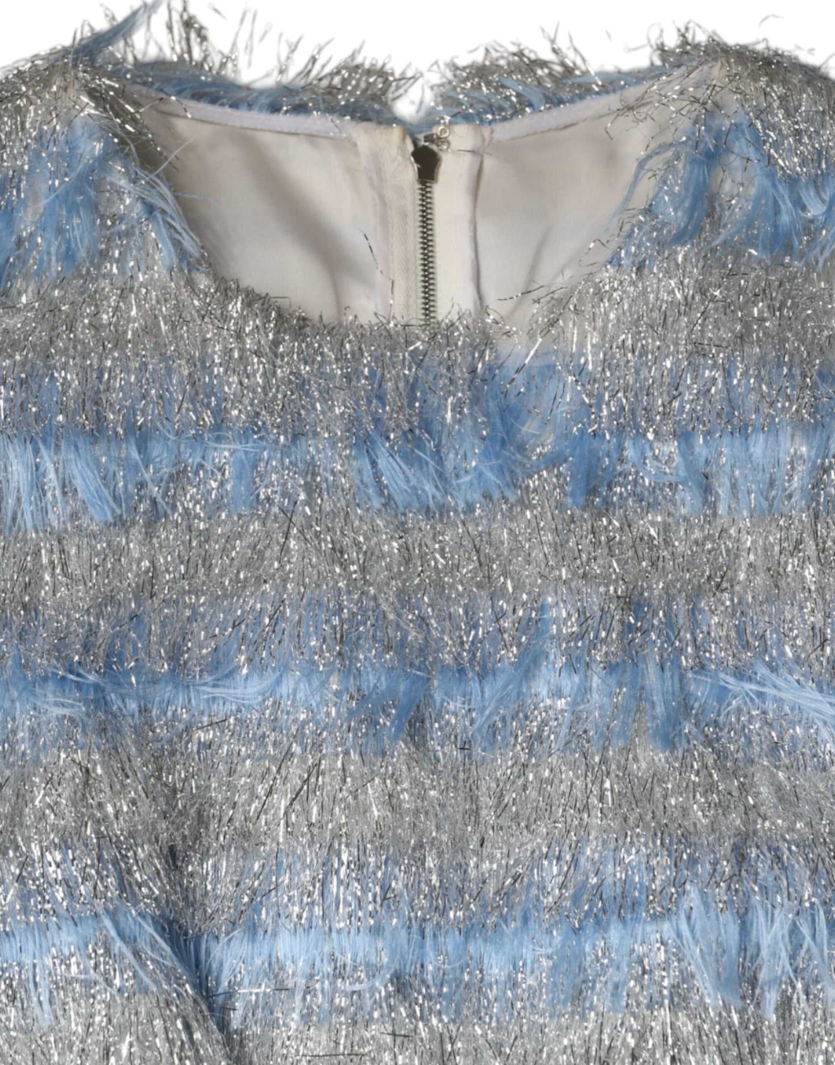 Abito midi a trapezio in jacquard azzurro argento