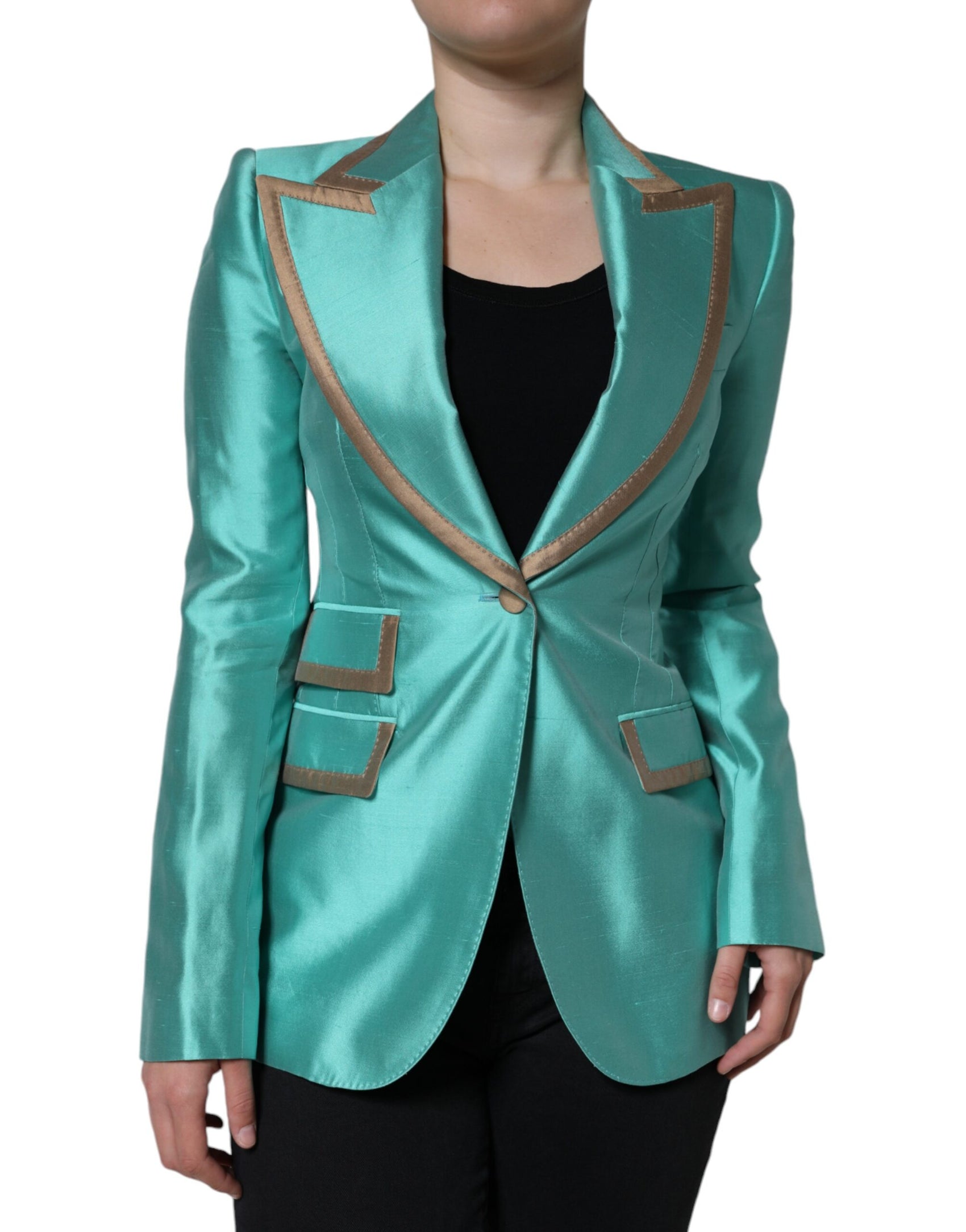 Giacca blazer monopetto verde metallizzato
