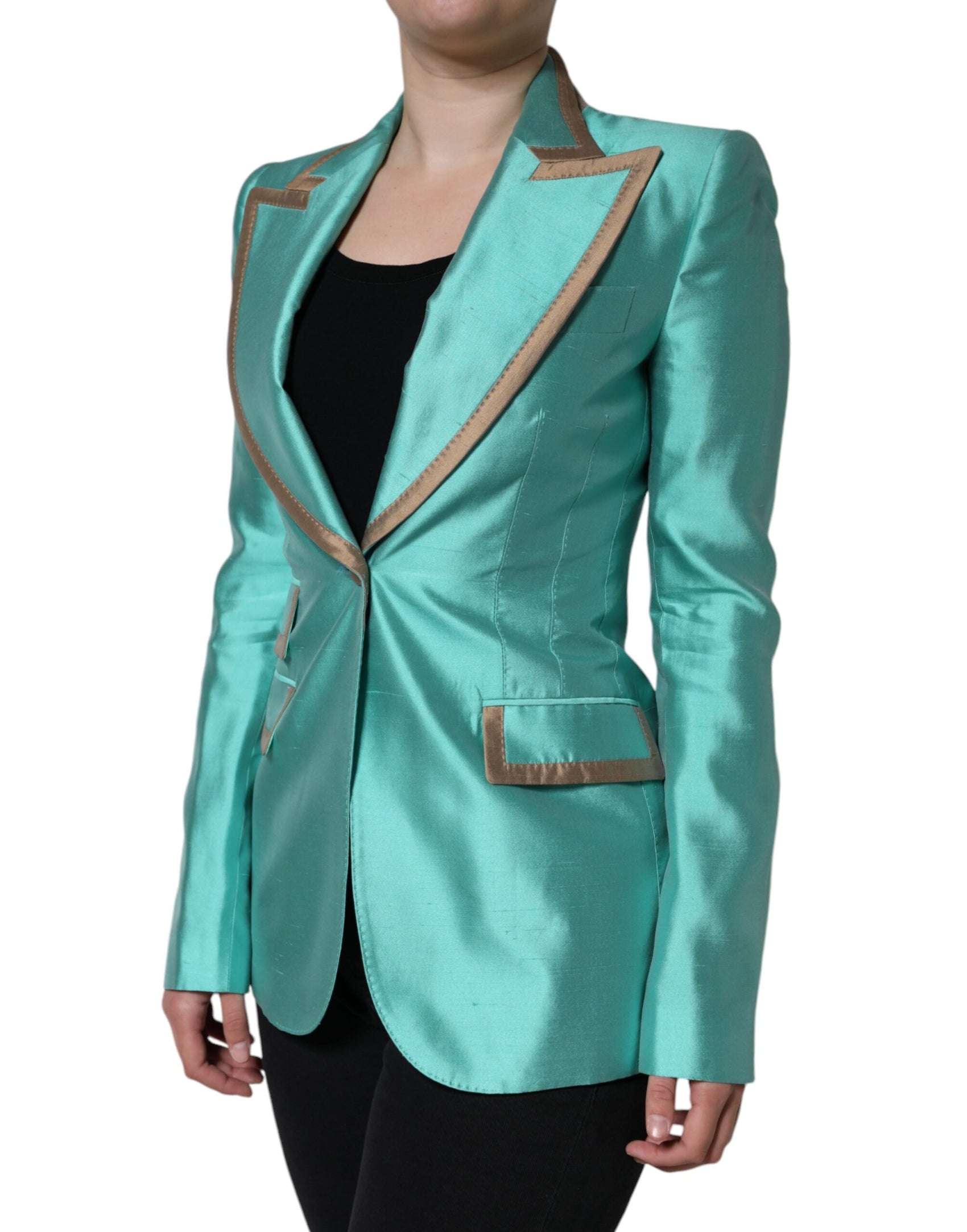 Giacca blazer monopetto verde metallizzato