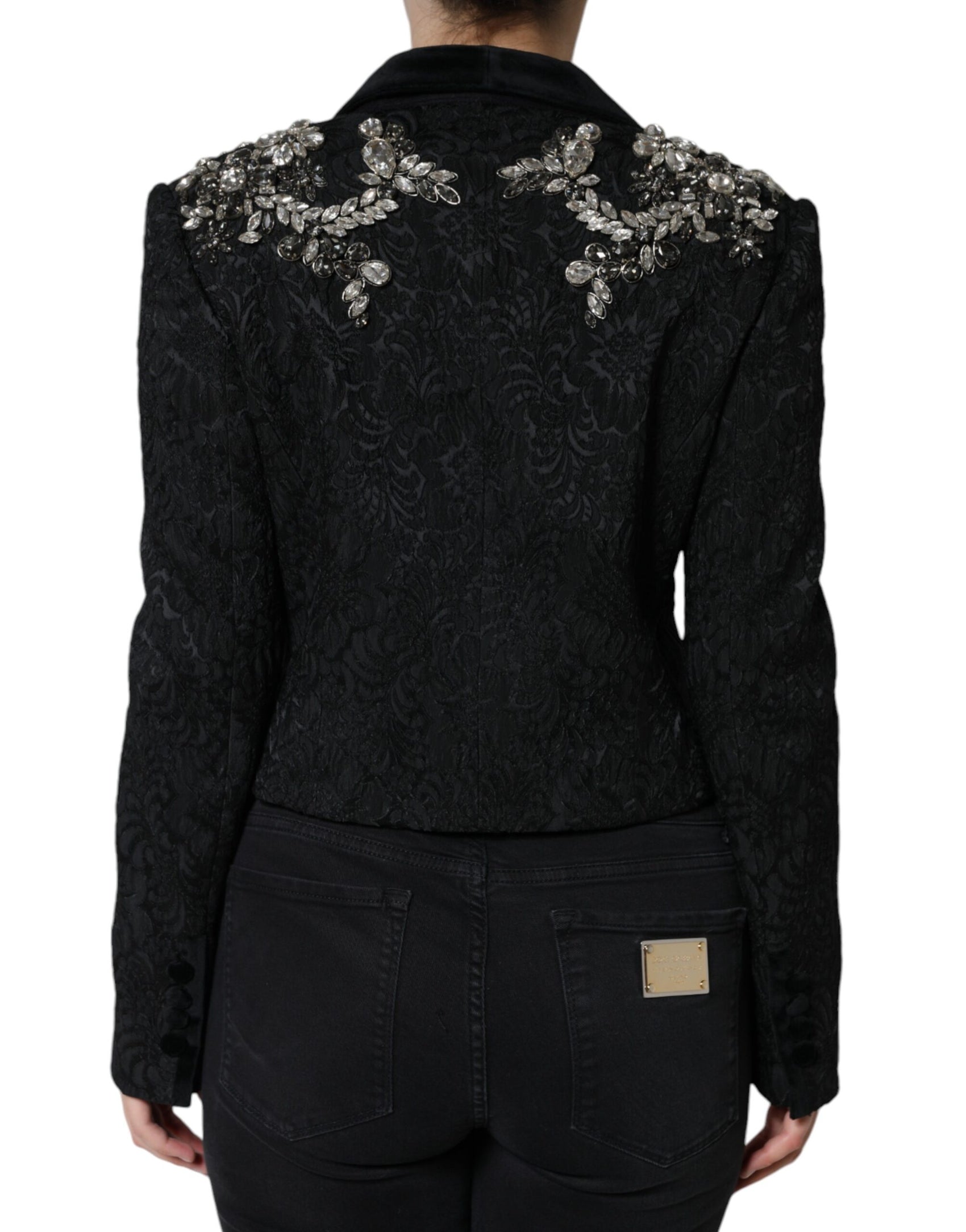 Blazer con giacca floreale in cristallo jacquard nero