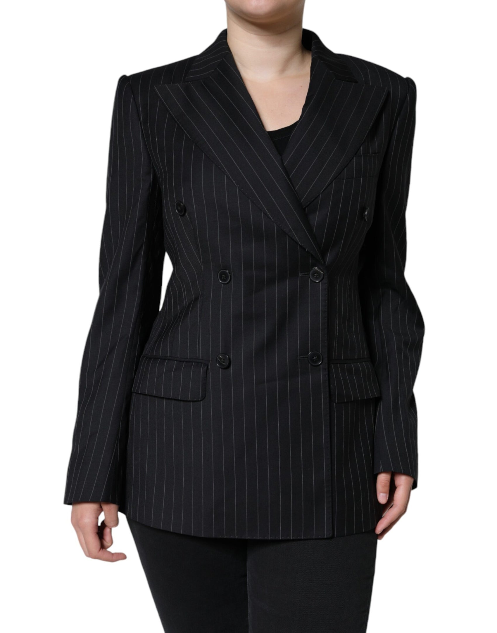 Giacca cappotto doppiopetto a righe nere