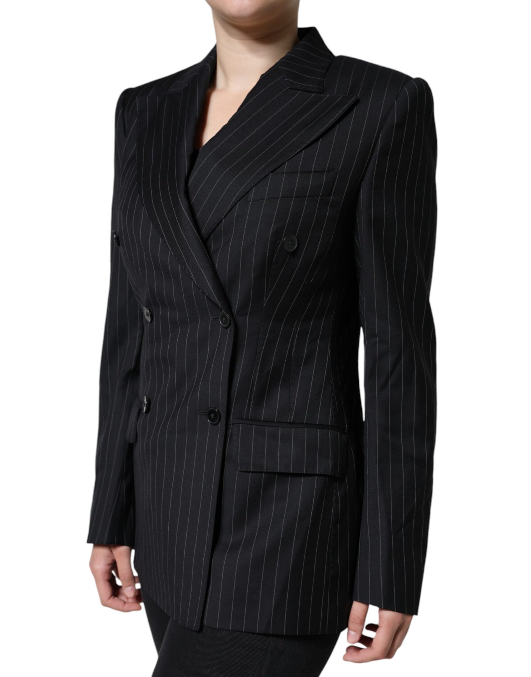 Giacca cappotto doppiopetto a righe nere