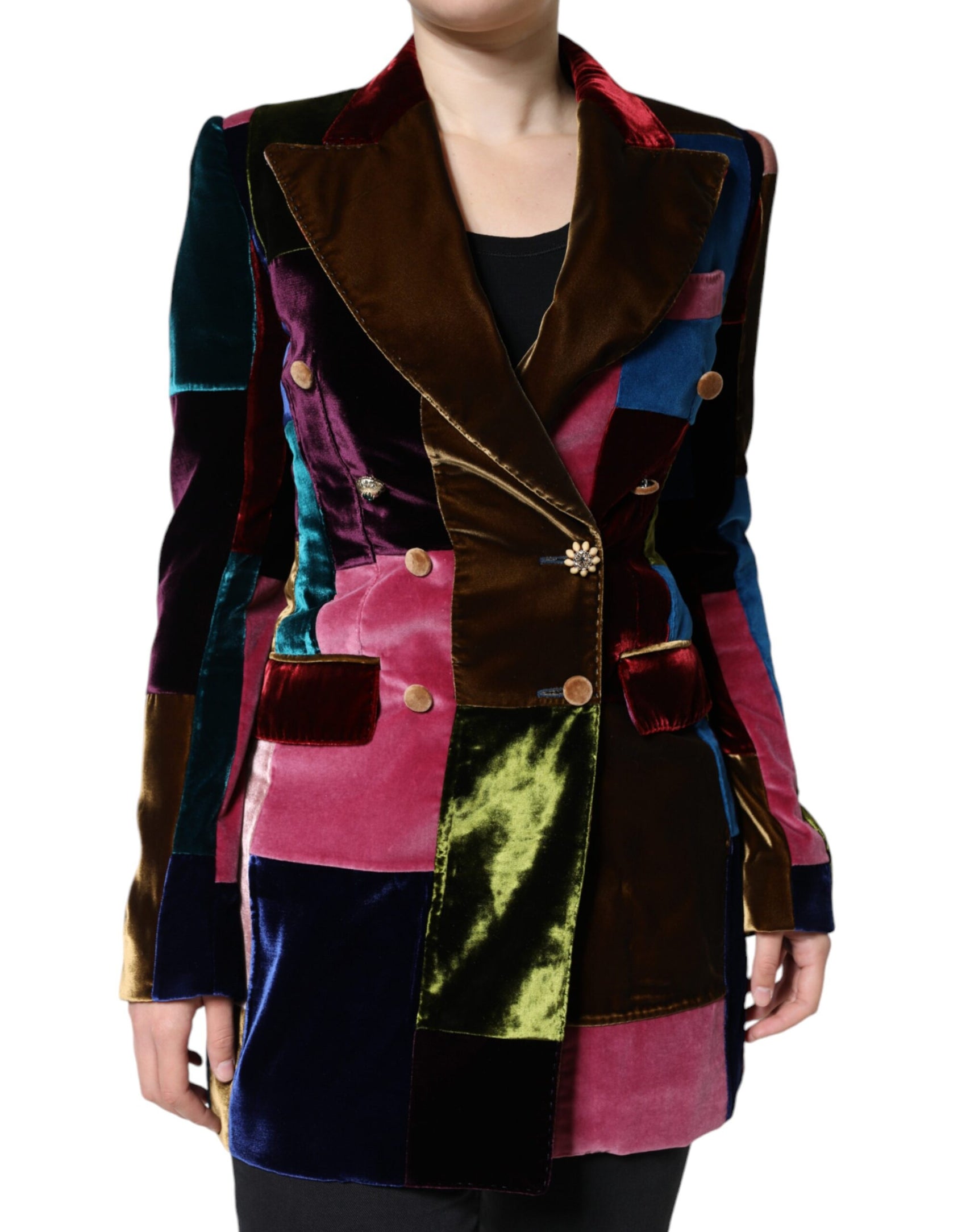 Giacca blazer patchwork doppiopetto multicolore