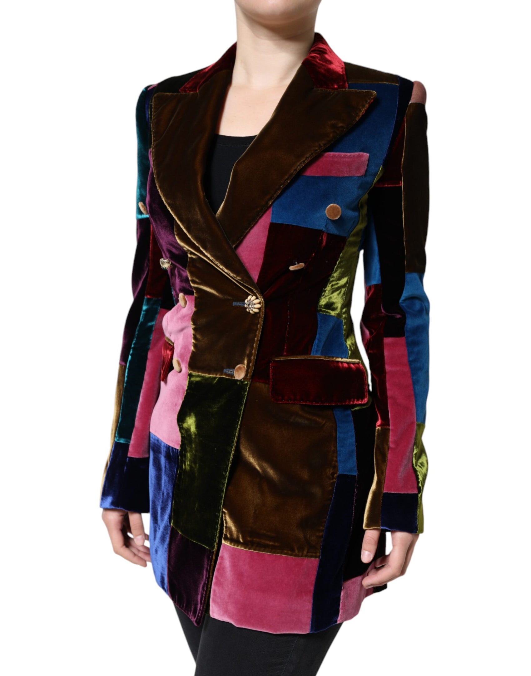Giacca blazer patchwork doppiopetto multicolore