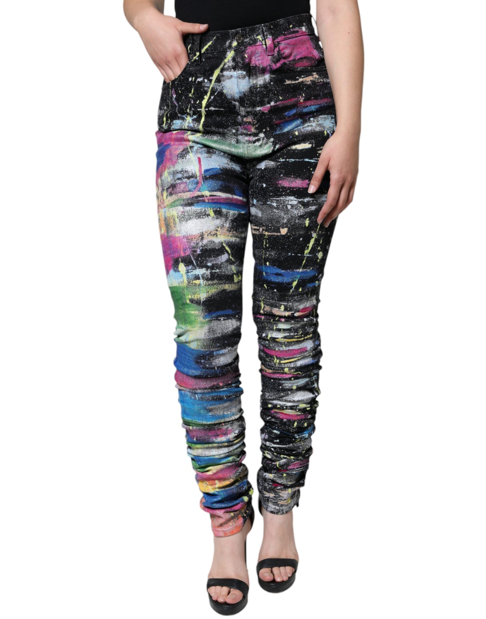 Mehrfarbige Skinny-Jeans aus Baumwolle mit Farbspritzern