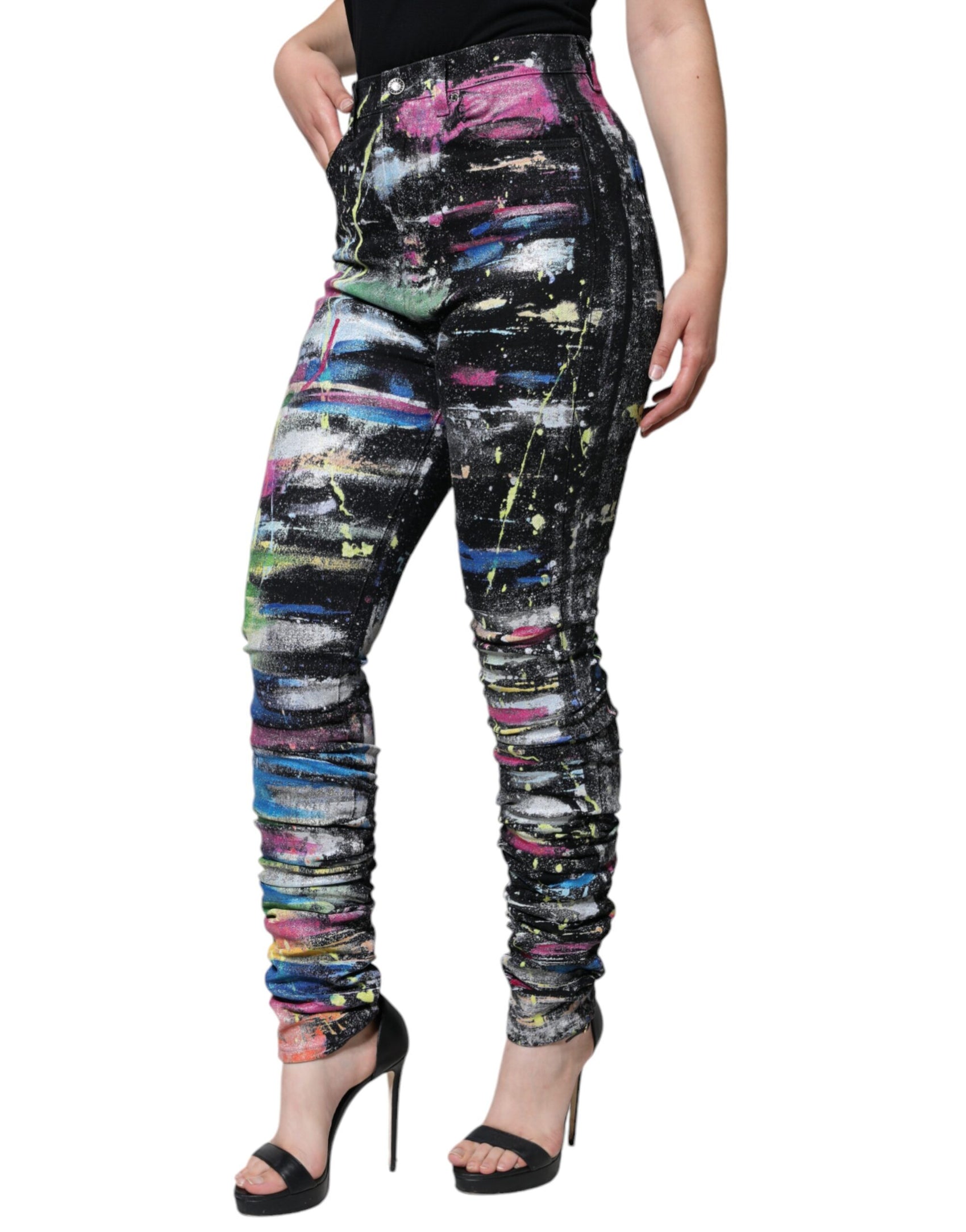 Mehrfarbige Skinny-Jeans aus Baumwolle mit Farbspritzern