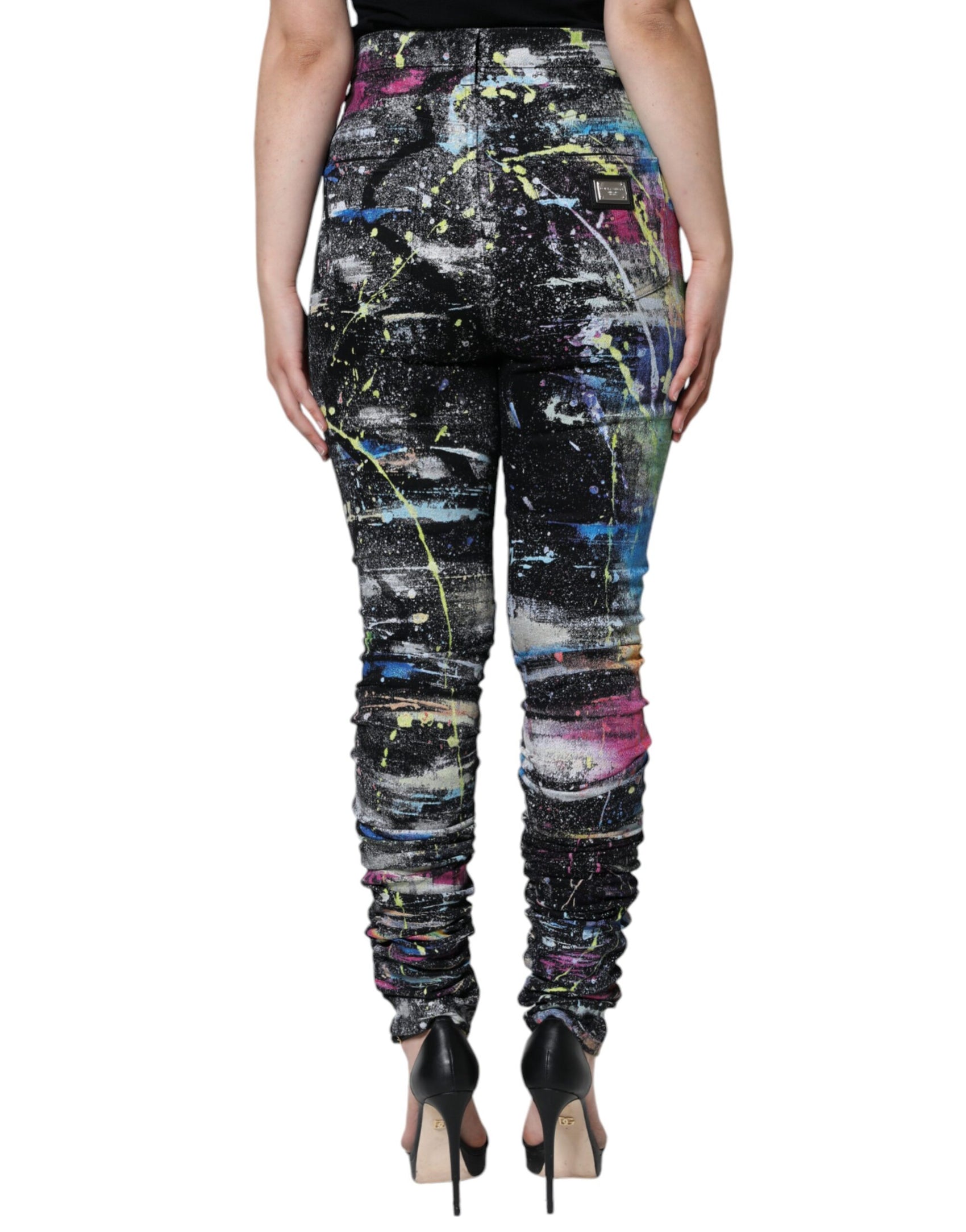 Mehrfarbige Skinny-Jeans aus Baumwolle mit Farbspritzern