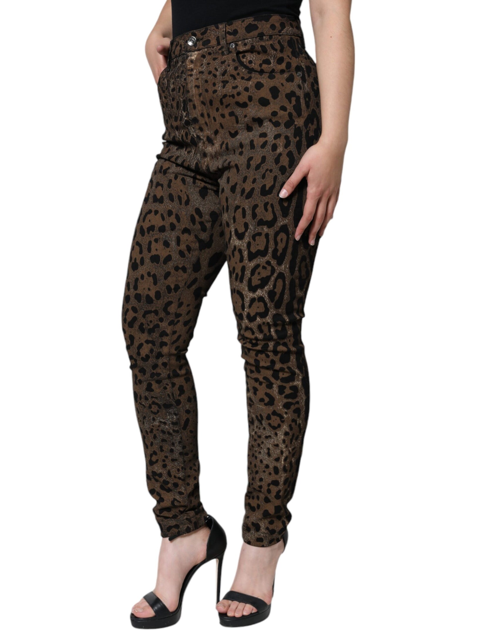 Braune Skinny-Jeans aus Baumwolle mit Leopardenmuster