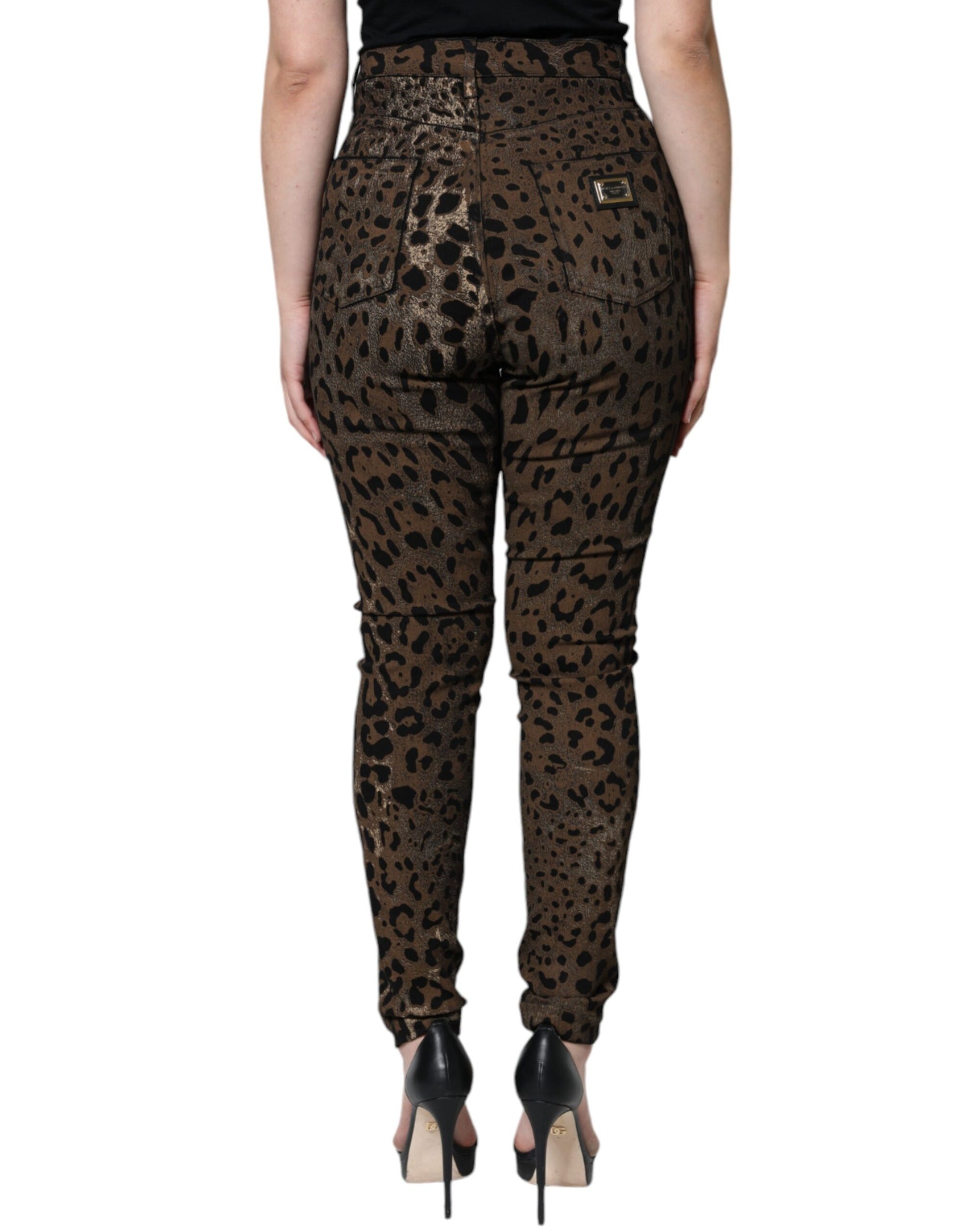 Braune Skinny-Jeans aus Baumwolle mit Leopardenmuster
