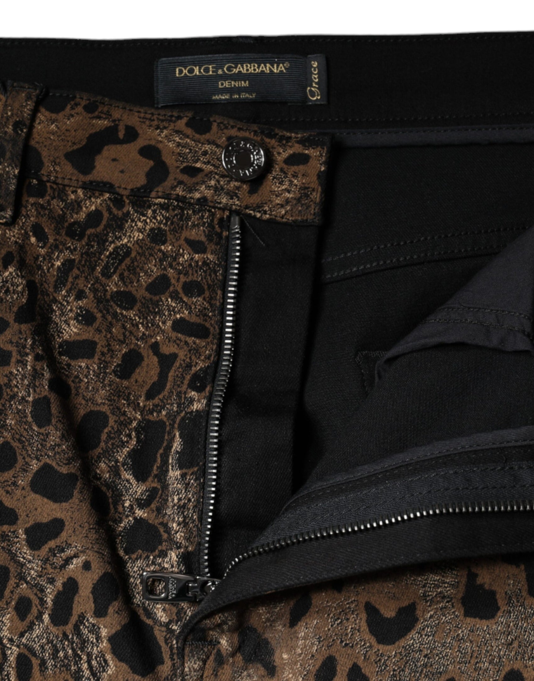 Braune Skinny-Jeans aus Baumwolle mit Leopardenmuster