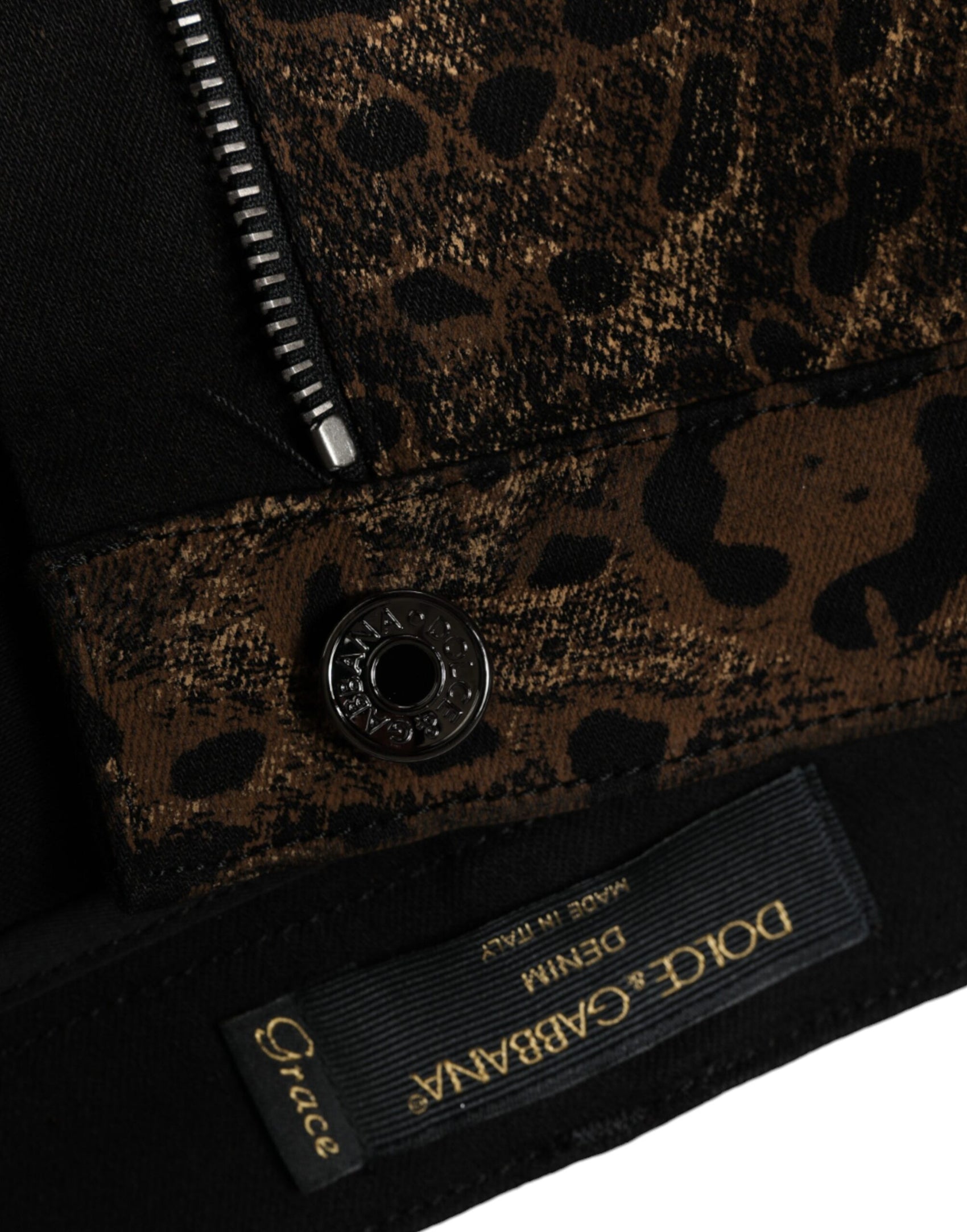 Braune Skinny-Jeans aus Baumwolle mit Leopardenmuster