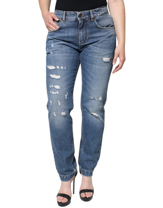 Blaue zerfetzte Boyfriend-Jeans aus Baumwolle