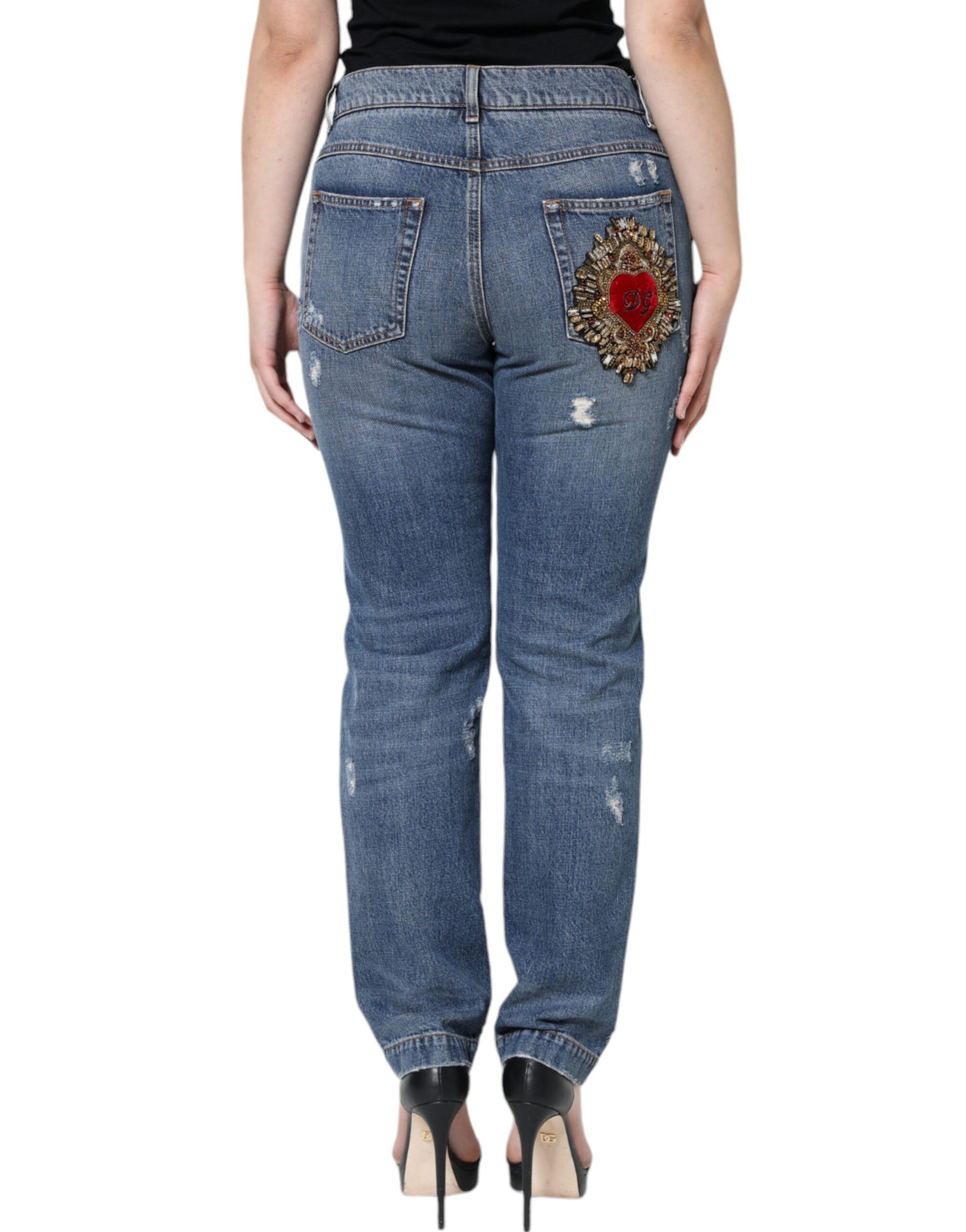 Blaue zerfetzte Boyfriend-Jeans aus Baumwolle