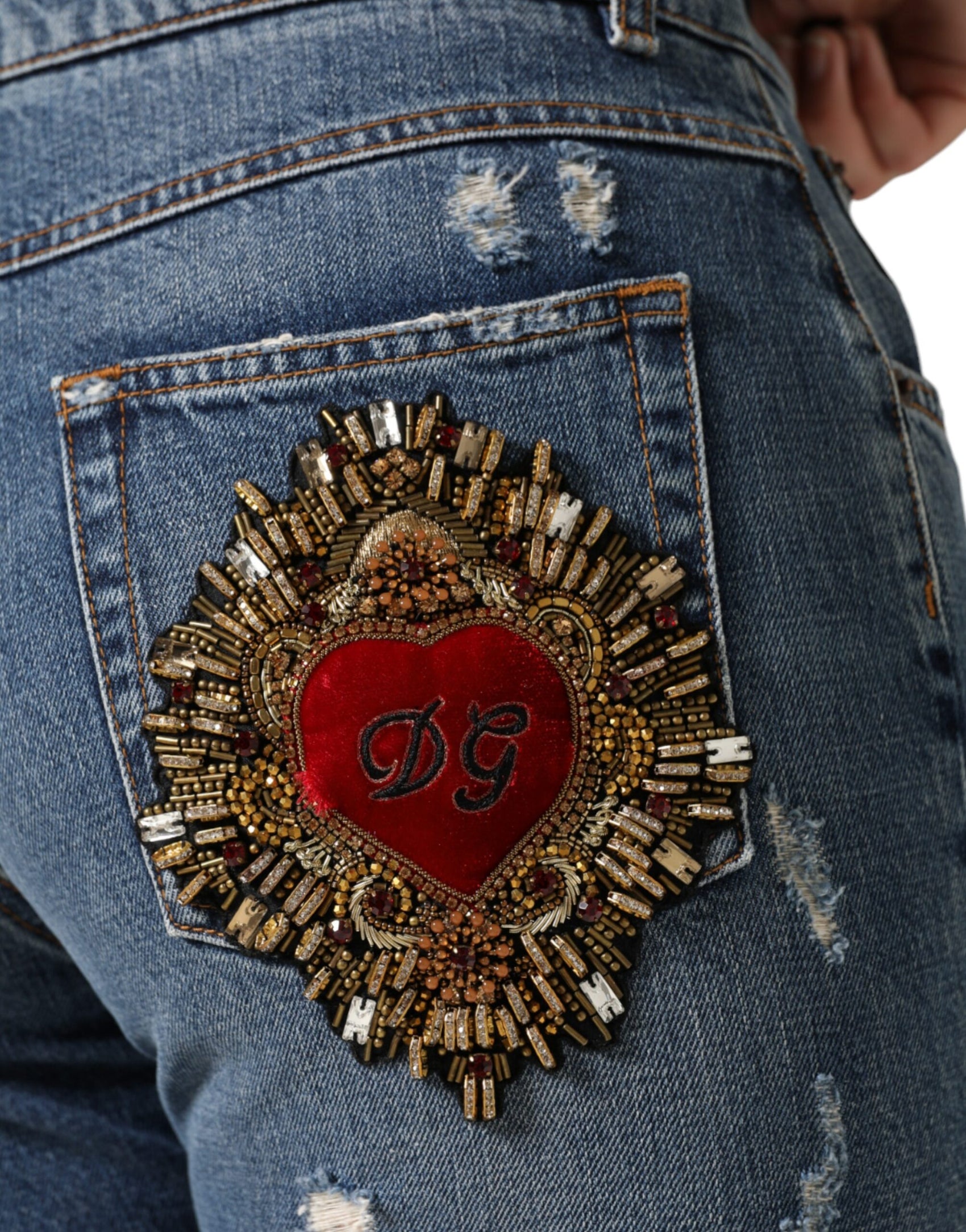Blaue zerfetzte Boyfriend-Jeans aus Baumwolle