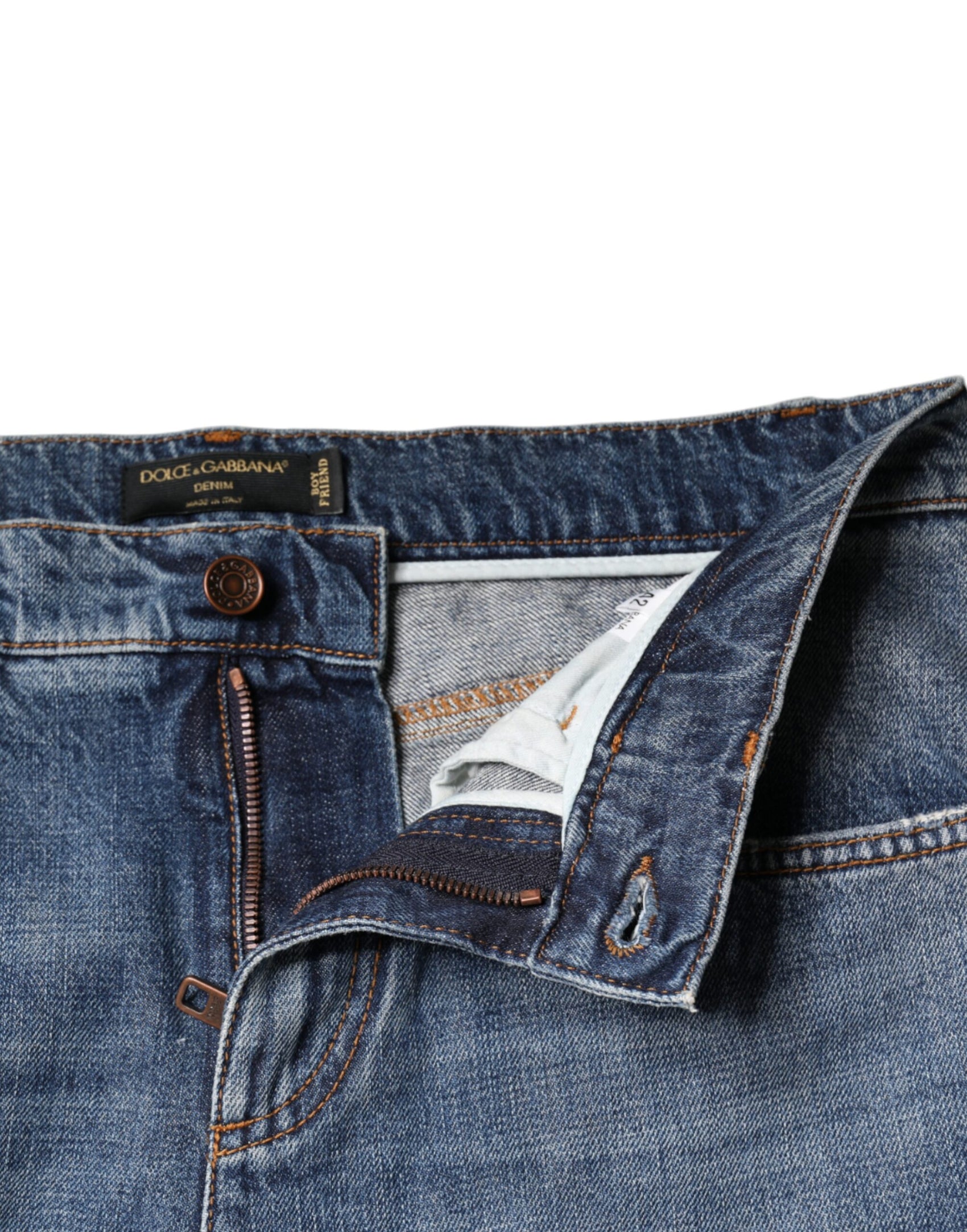 Blaue zerfetzte Boyfriend-Jeans aus Baumwolle