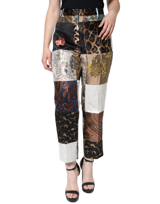 Mehrfarbige Jacquard-Hose mit hoher Taille und Patchwork