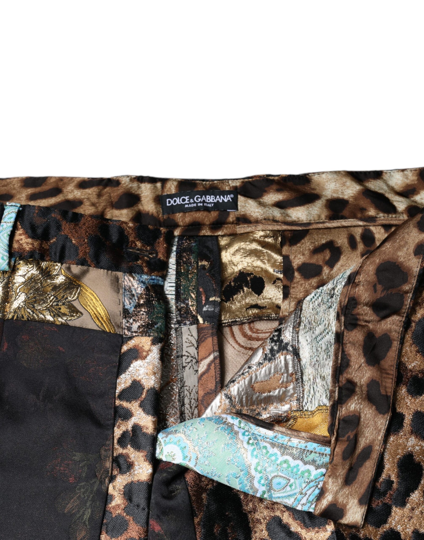 Mehrfarbige Jacquard-Hose mit hoher Taille und Patchwork